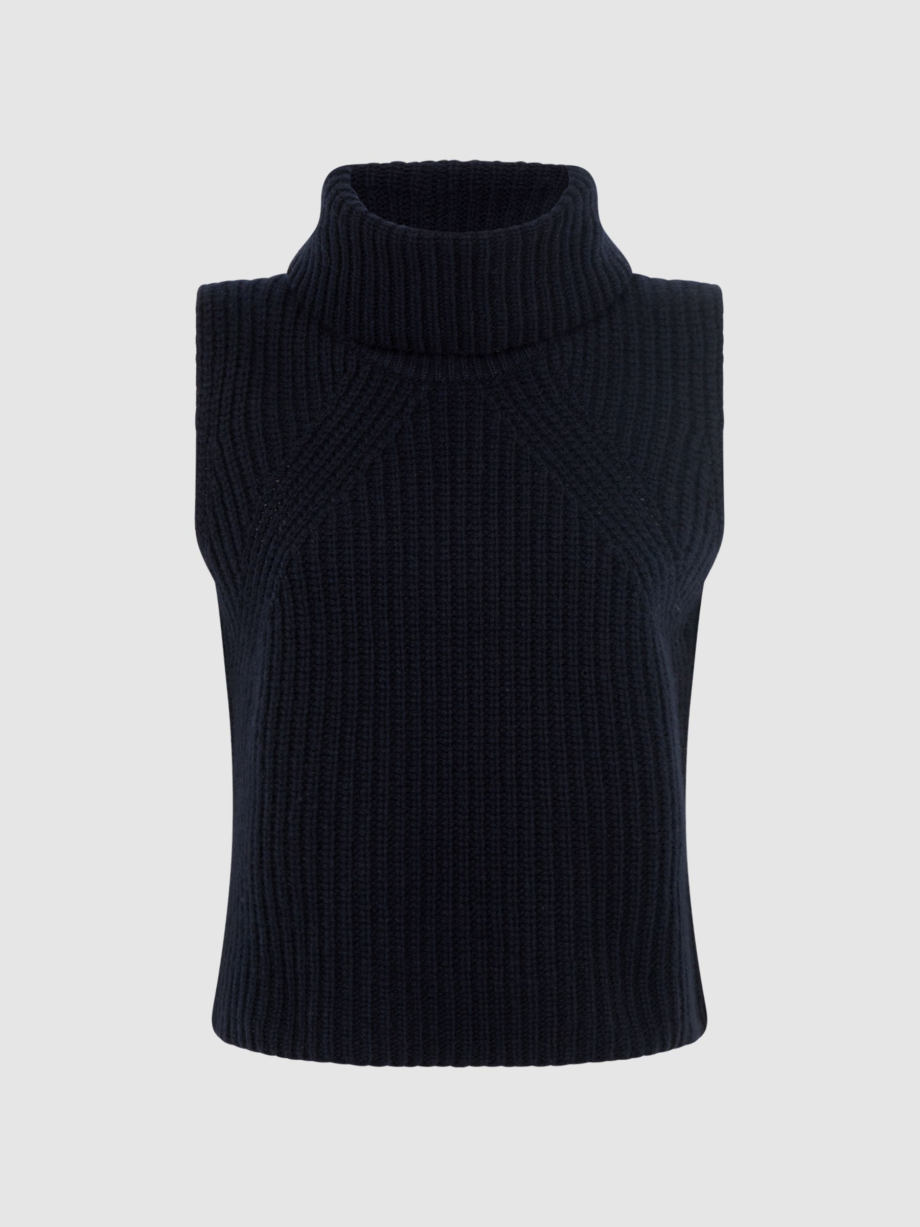 Wool-Cashmere Sleeveless Removable Roll Neck Vest in Navy - Image 2 of 6