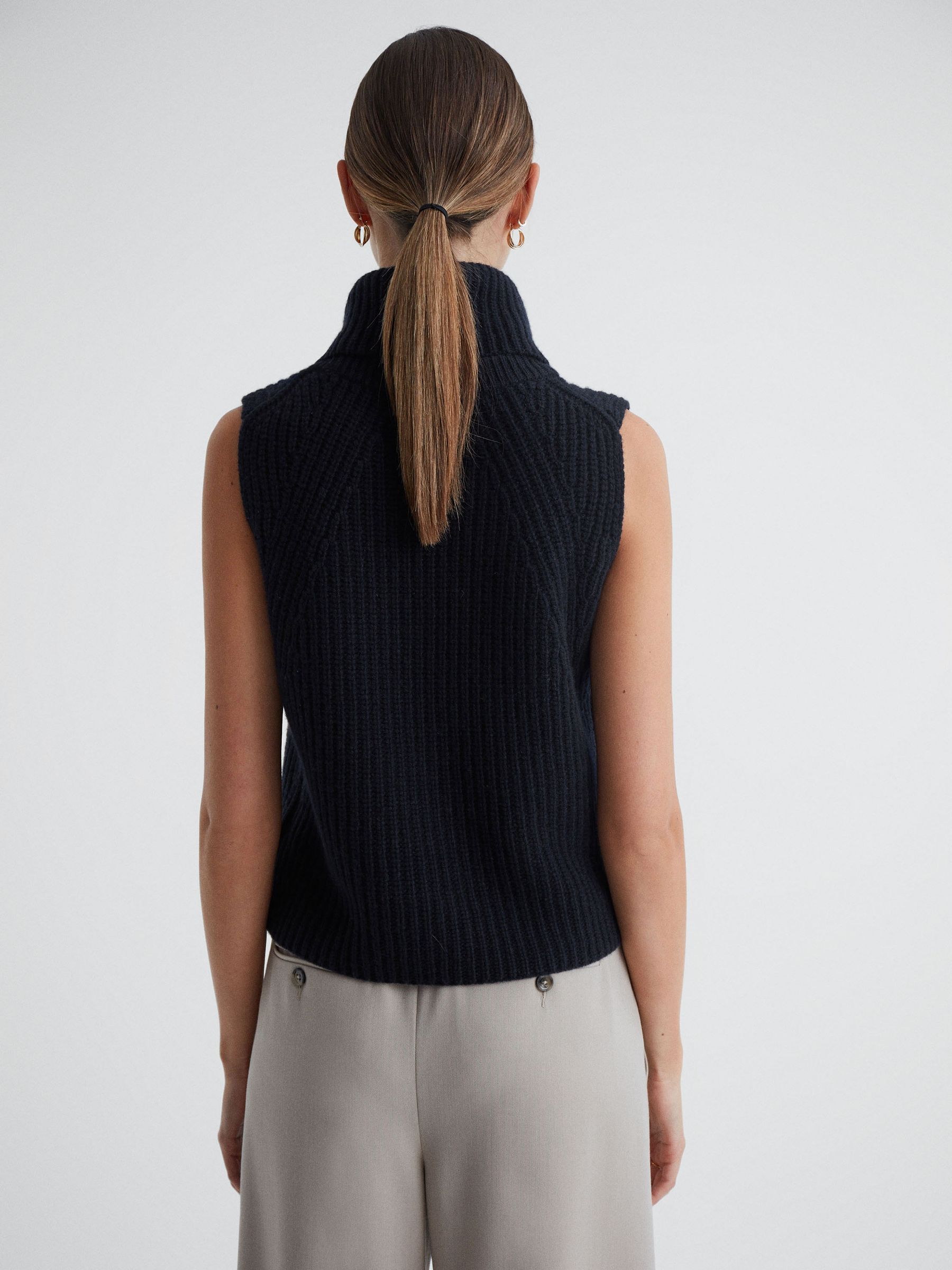 Wool-Cashmere Sleeveless Removable Roll Neck Vest in Navy - Image 5 of 6