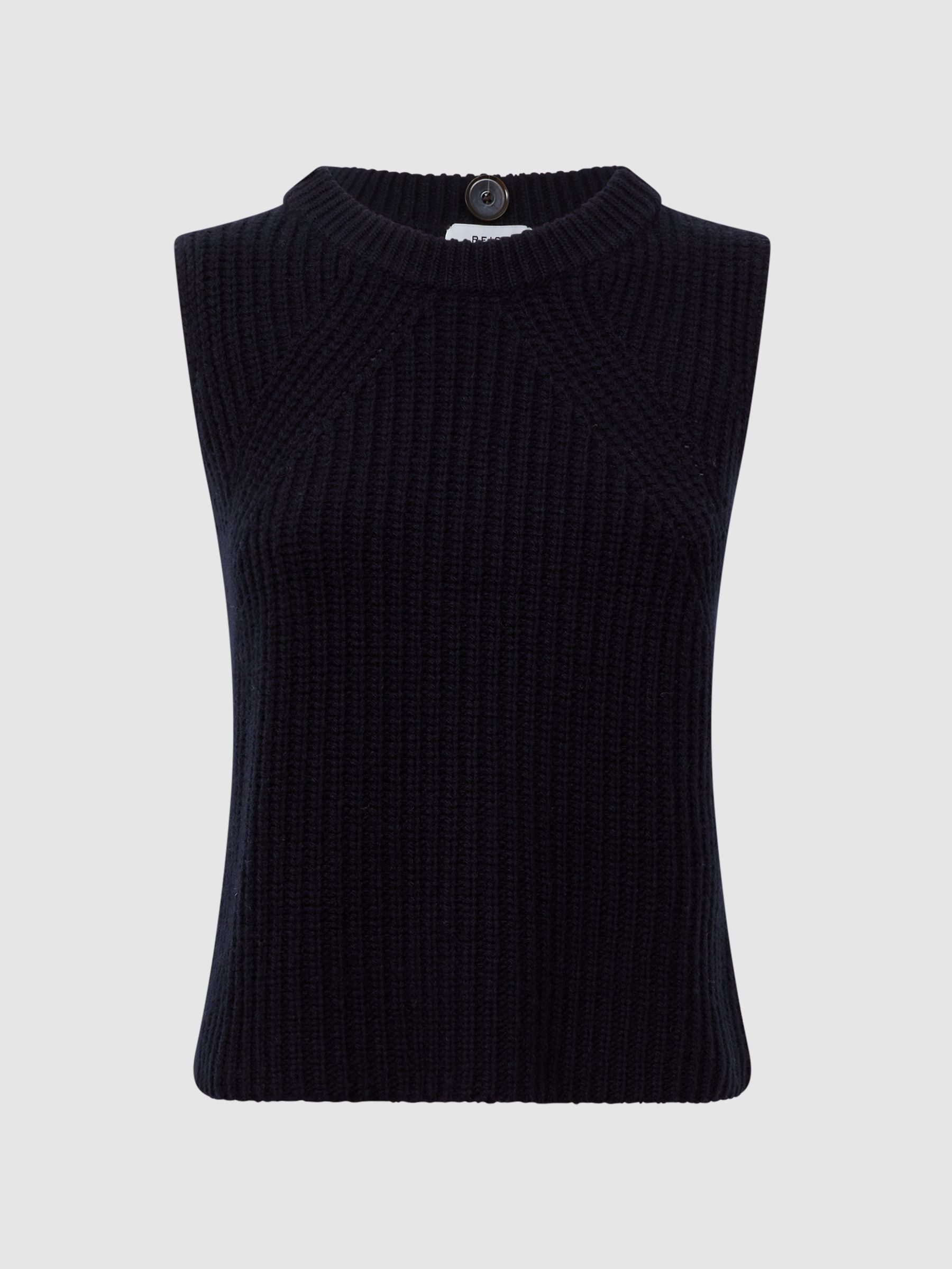 Wool-Cashmere Sleeveless Removable Roll Neck Vest in Navy - Image 6 of 6