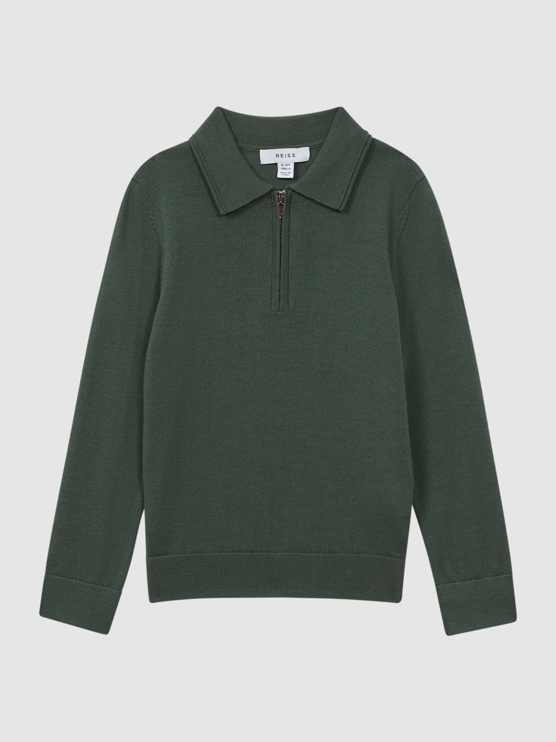 Junior Slim Fit Merino Wool Polo Shirt in Ivy Green - Image 2 of 6