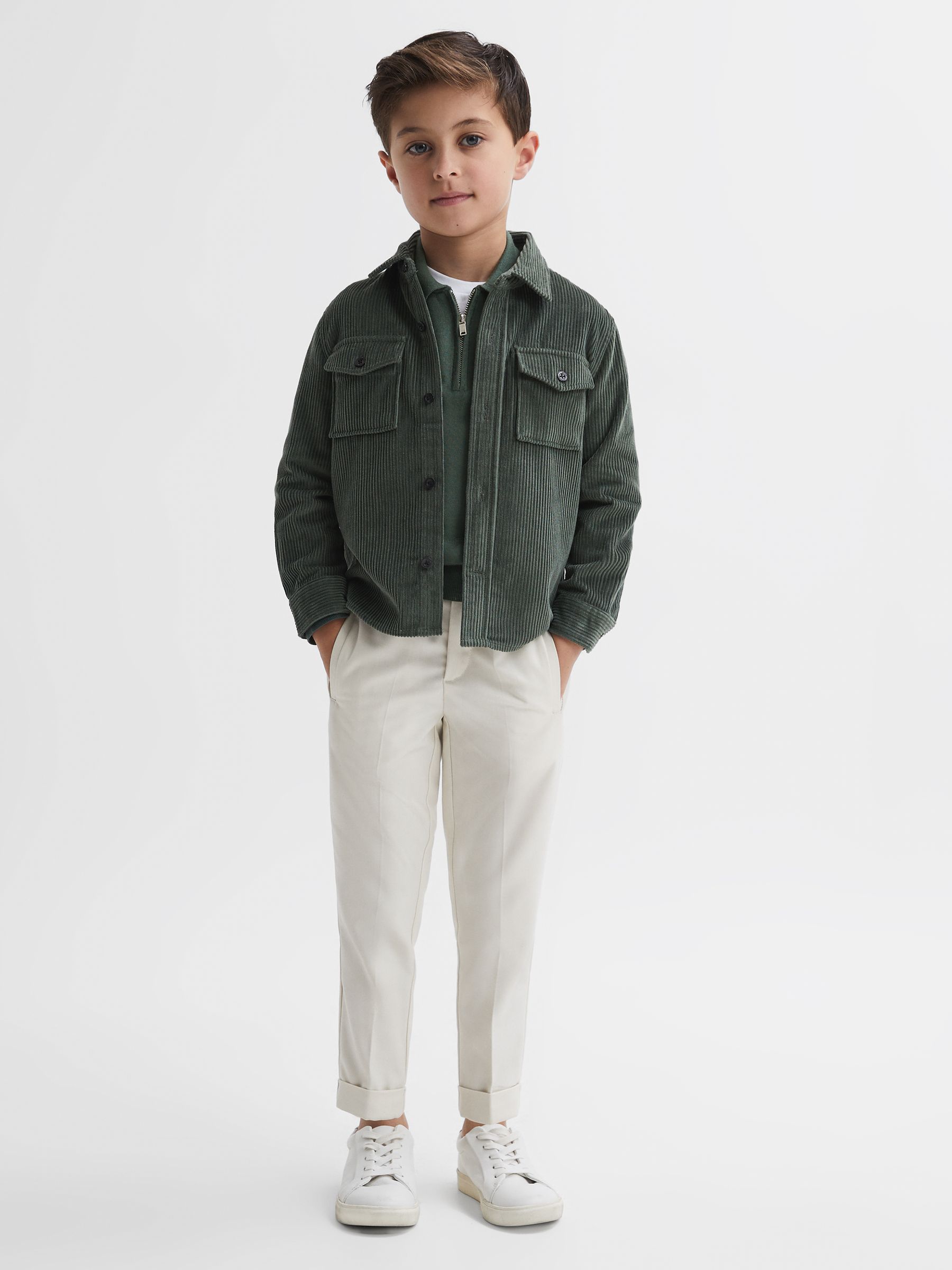 Junior Slim Fit Merino Wool Polo Shirt in Ivy Green - Image 3 of 6