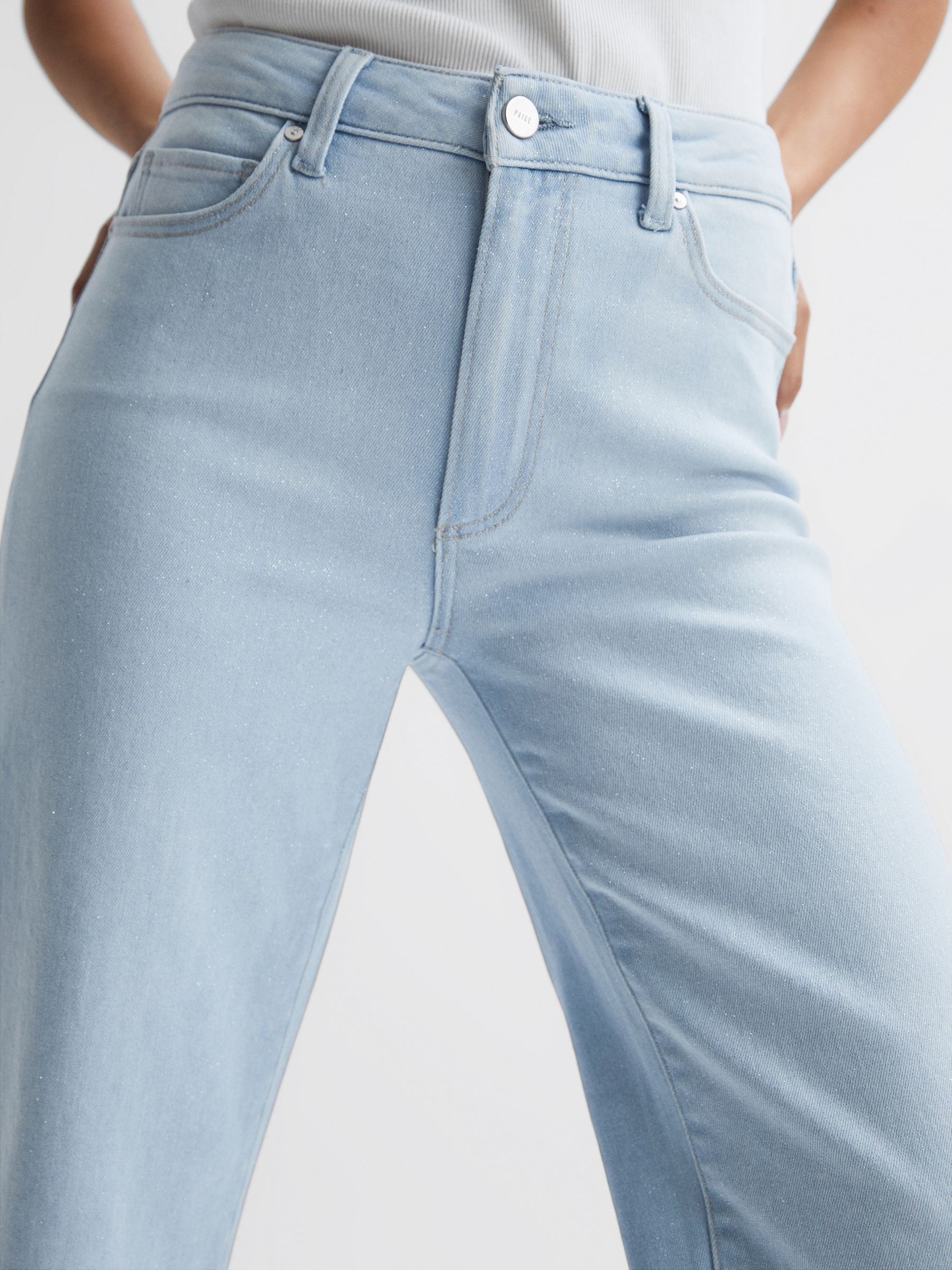 Paige Metallic High Rise Flared Jeans in Indigo Glitz - Image 3 of 5