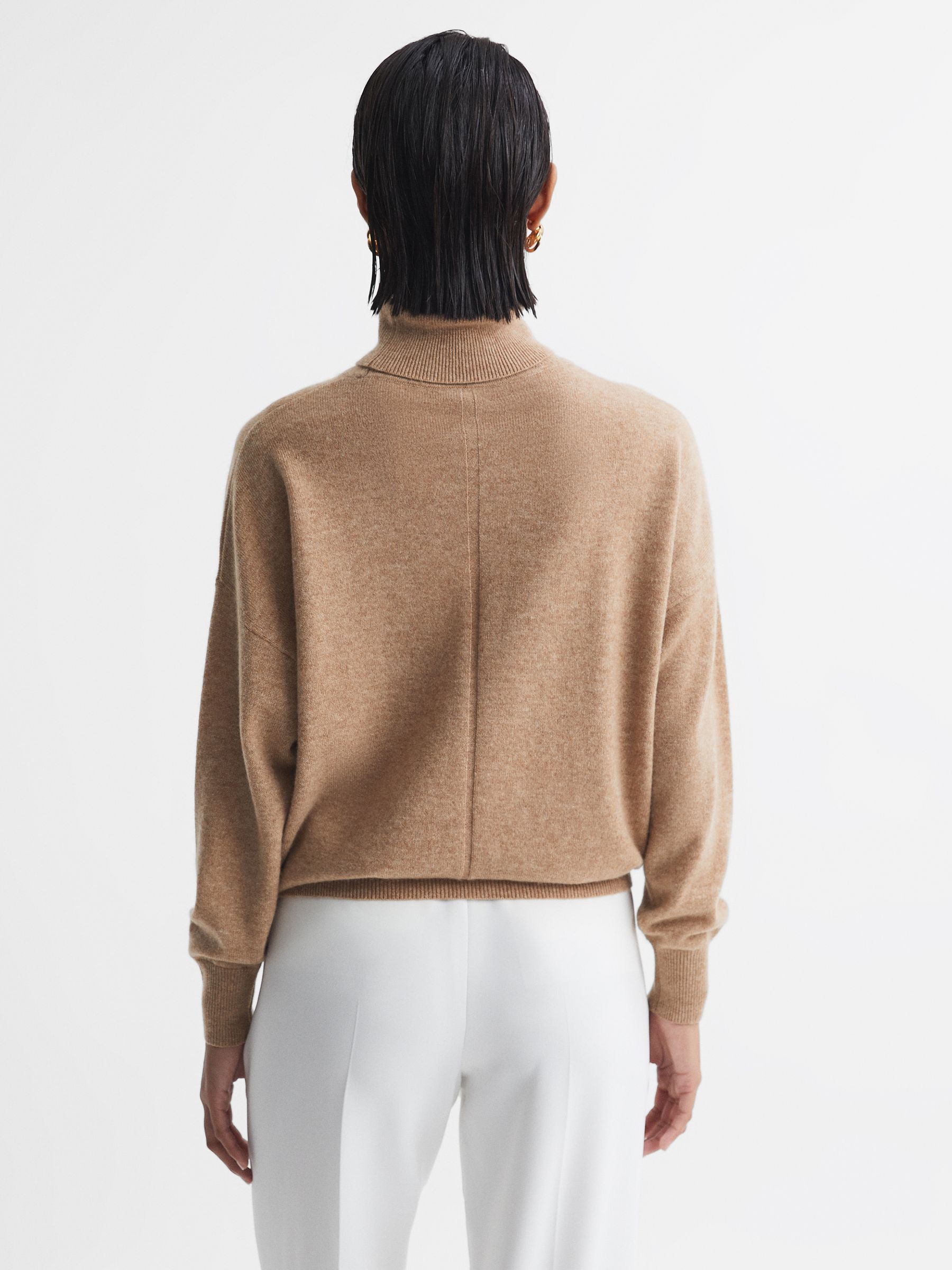 Fitted Cashmere Roll Neck Top in Camel - Image 4 of 5