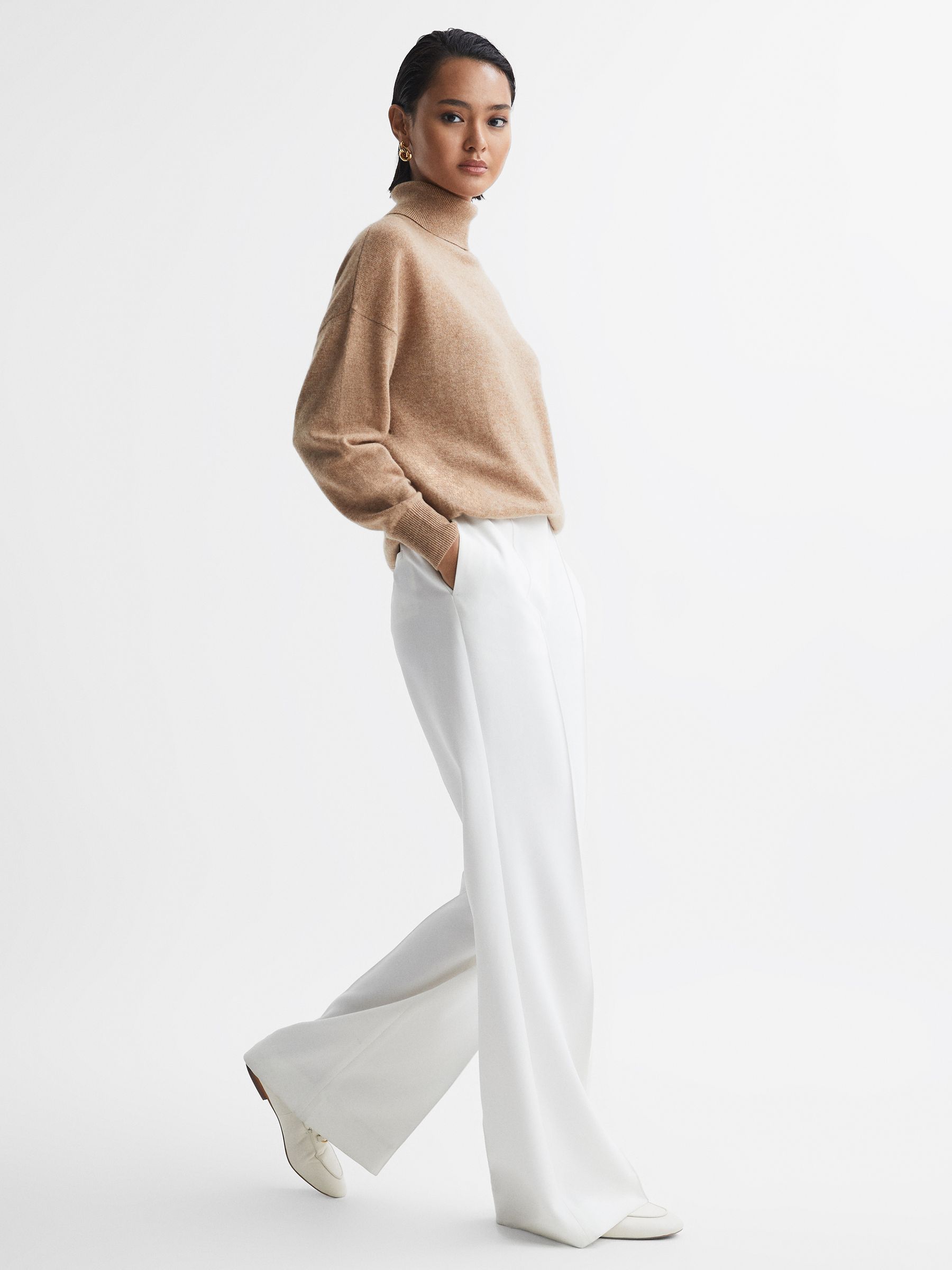 Fitted Cashmere Roll Neck Top in Camel - Image 5 of 5