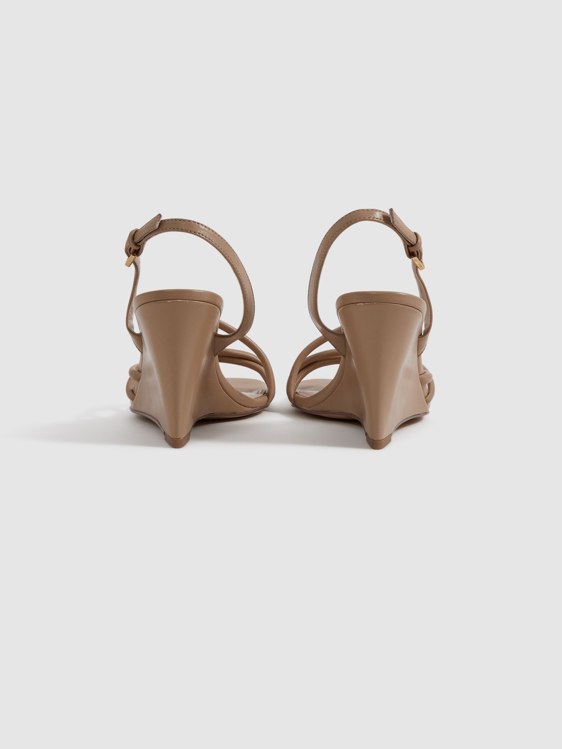 Leather Strappy Wedge Heels in Nude - Image 4 of 5