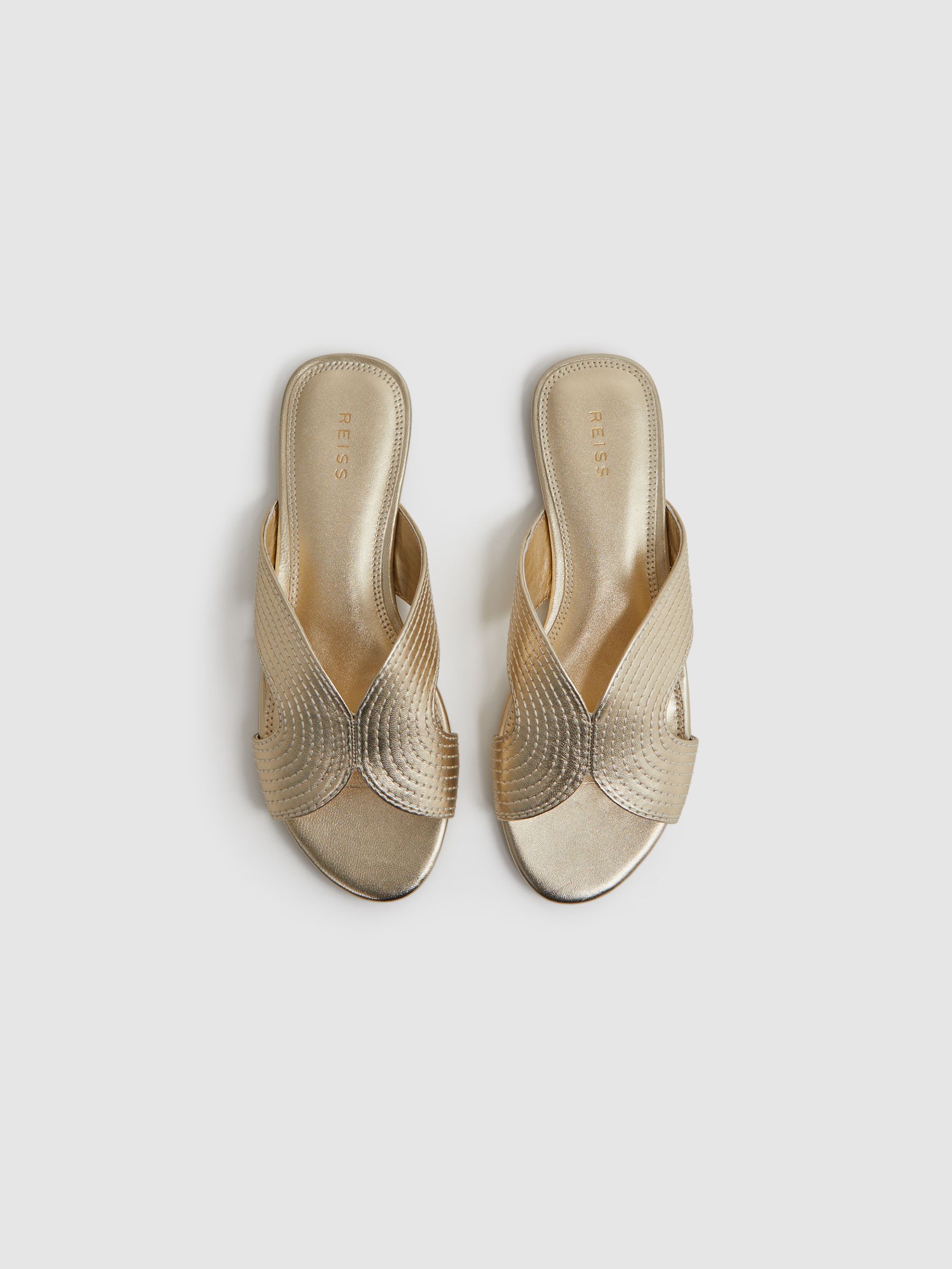 Leather Slip-On Sandals in Gold - Image 3 of 5