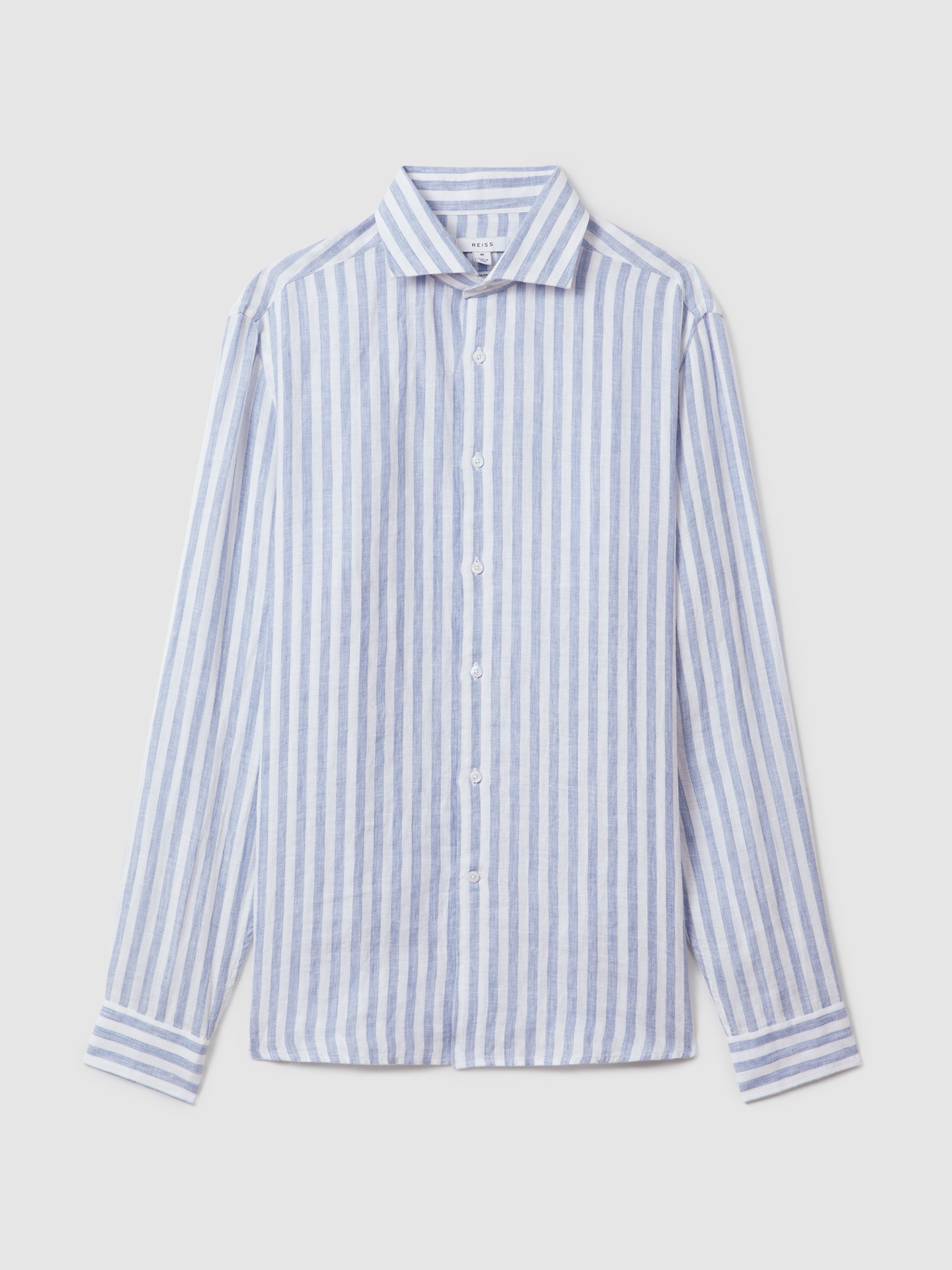 Linen Button-Through Shirt in Soft Blue Herringbone - Image 2 of 6