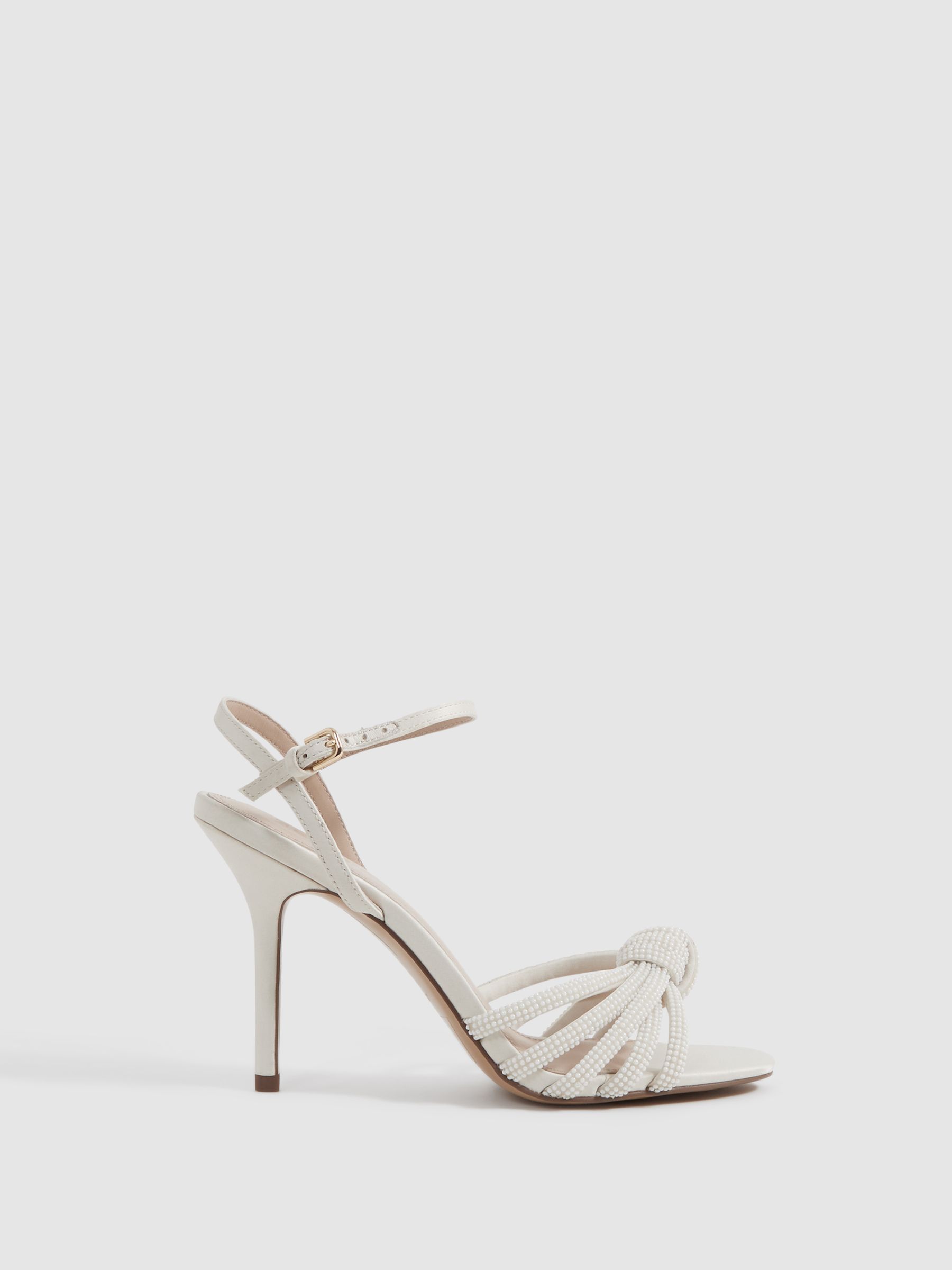Strappy Pearl Heeled Sandals in Cream - Image 1 of 5