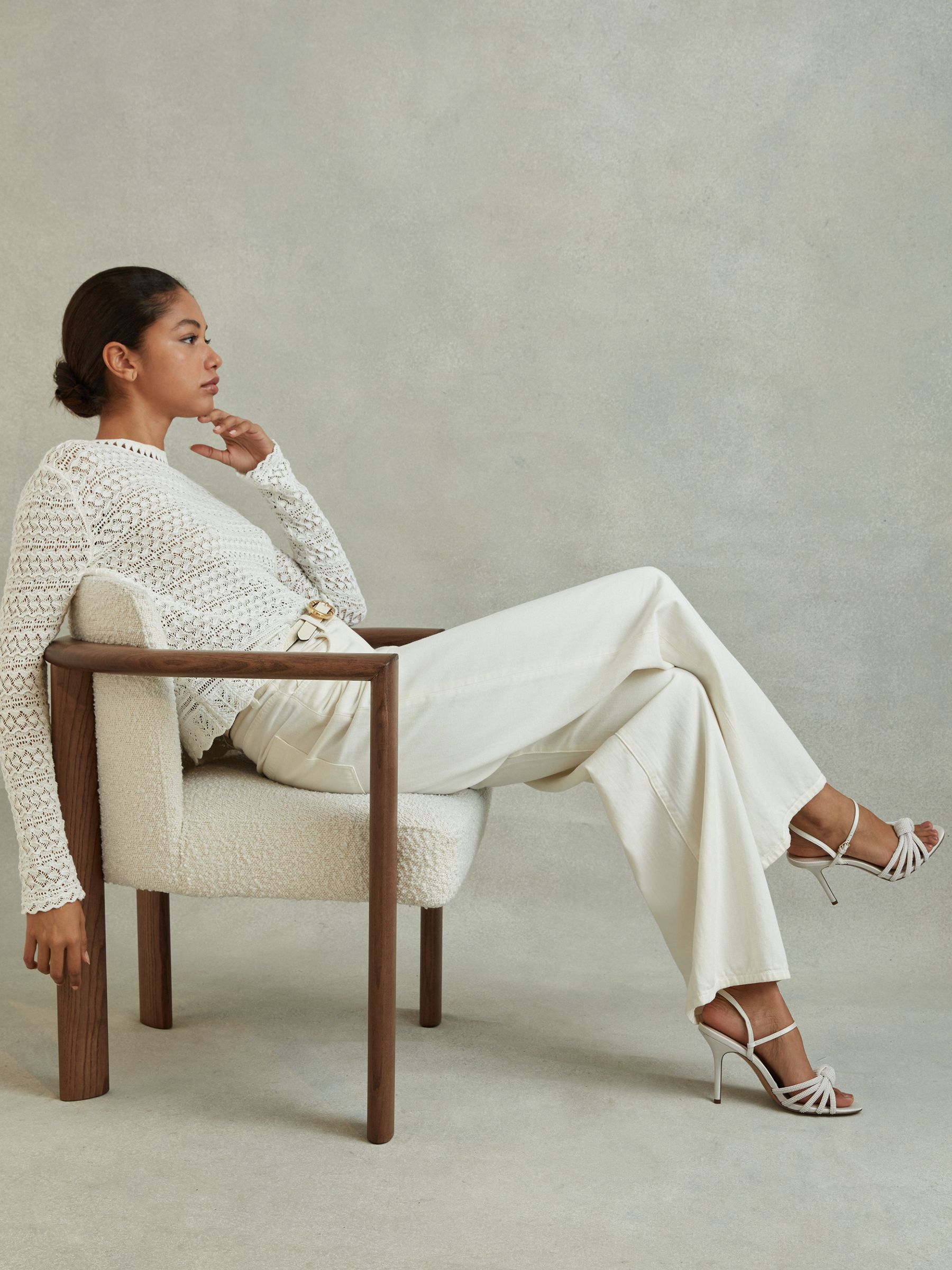 Strappy Pearl Heeled Sandals in Cream - Image 2 of 5