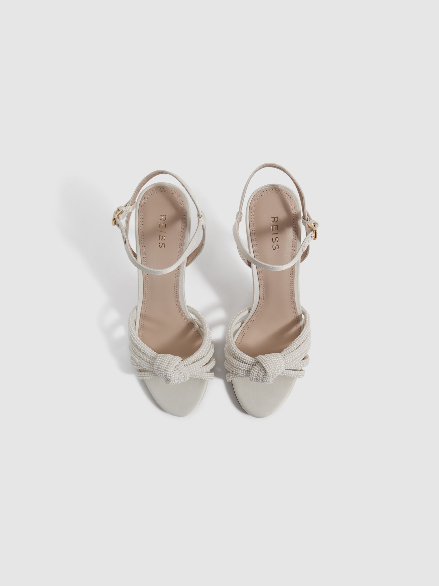 Strappy Pearl Heeled Sandals in Cream - Image 3 of 5