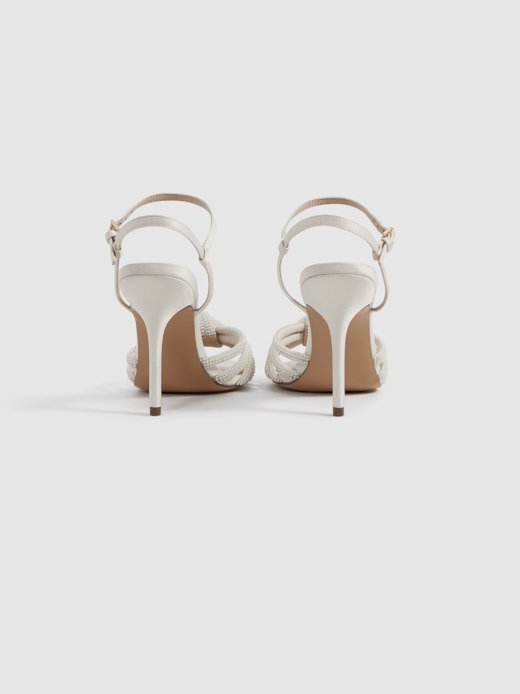 Strappy Pearl Heeled Sandals in Cream - Image 4 of 5