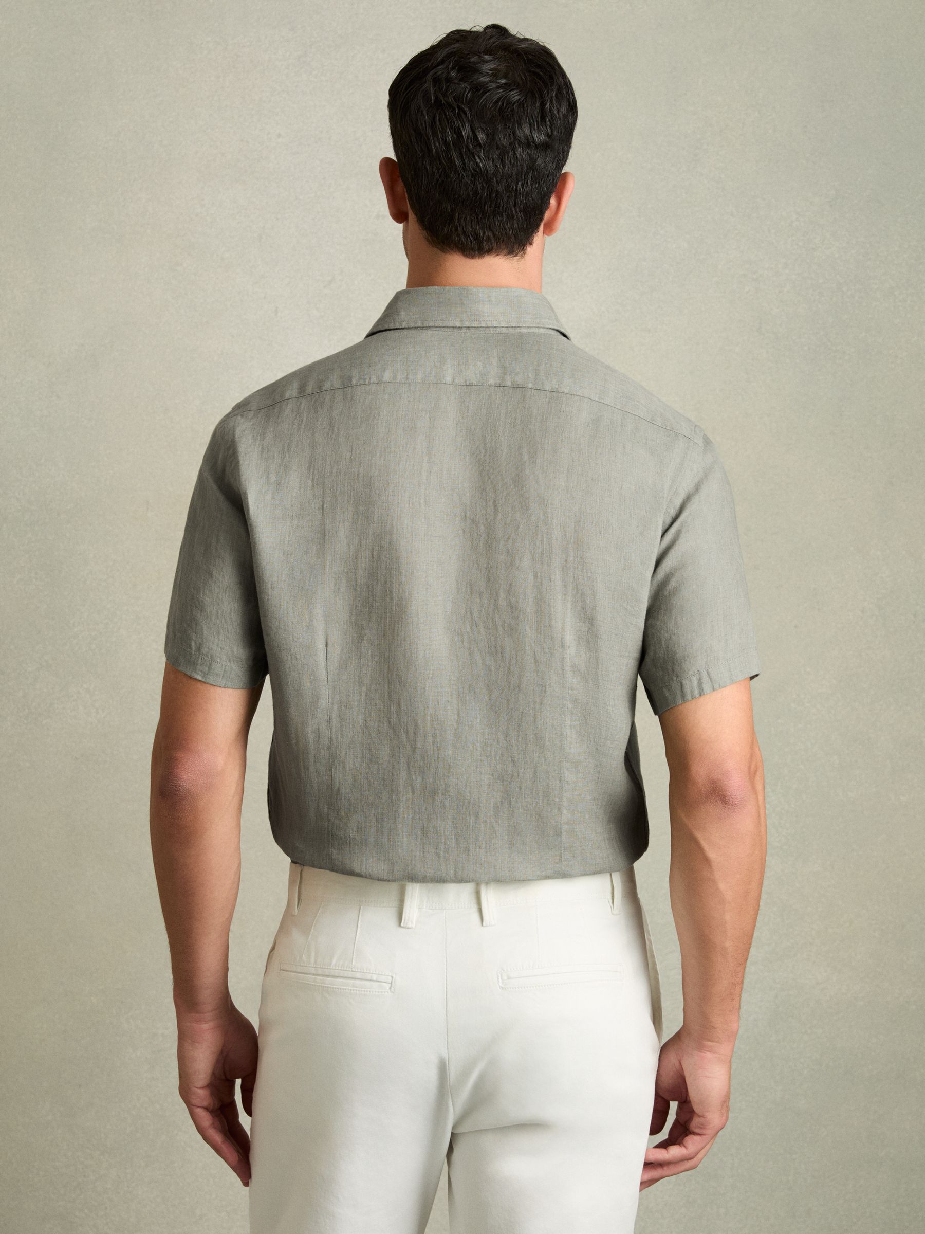 Slim Fit Linen Button-Through Shirt in Pistachio - Image 5 of 6
