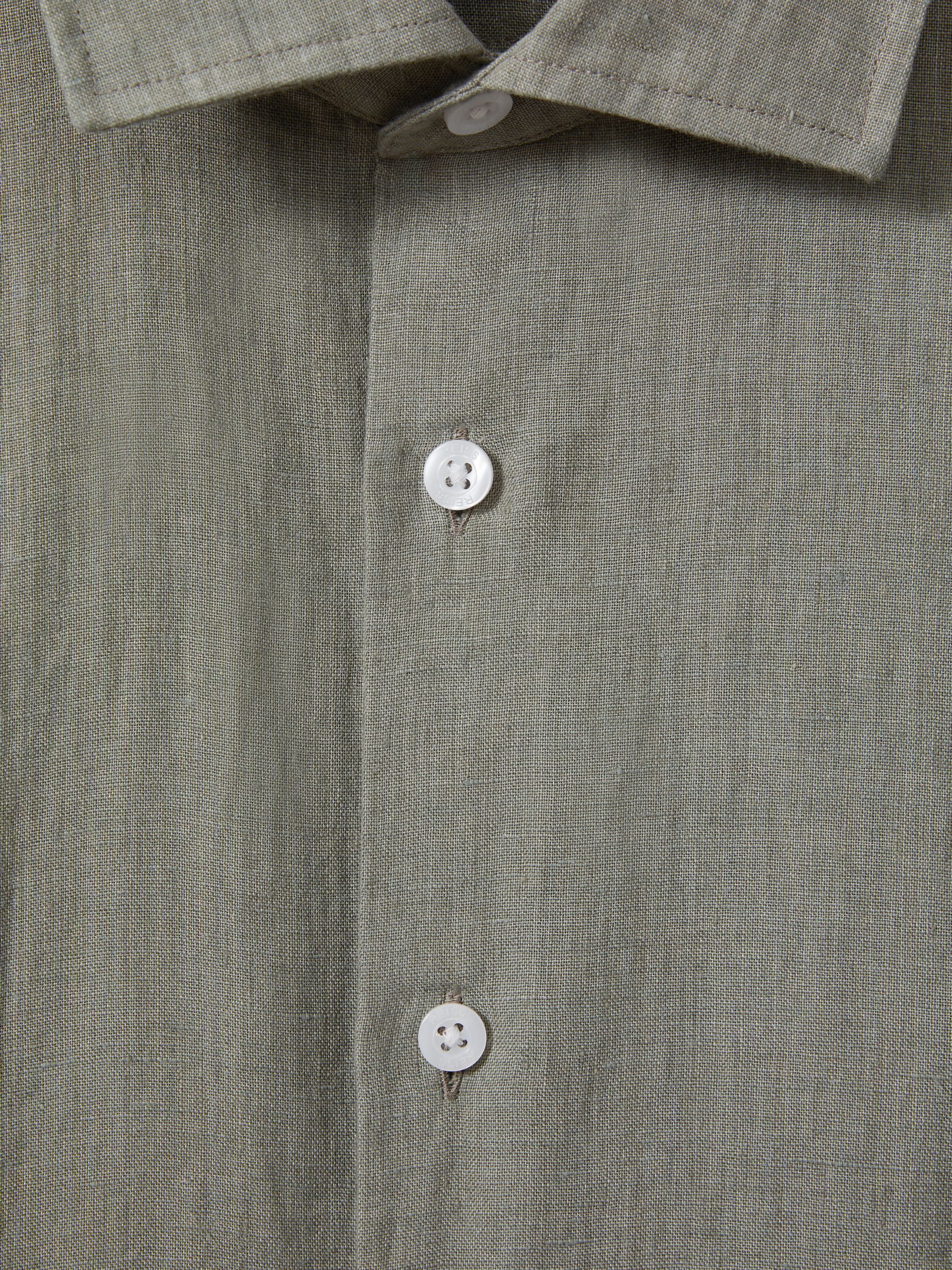 Slim Fit Linen Button-Through Shirt in Pistachio - Image 6 of 6