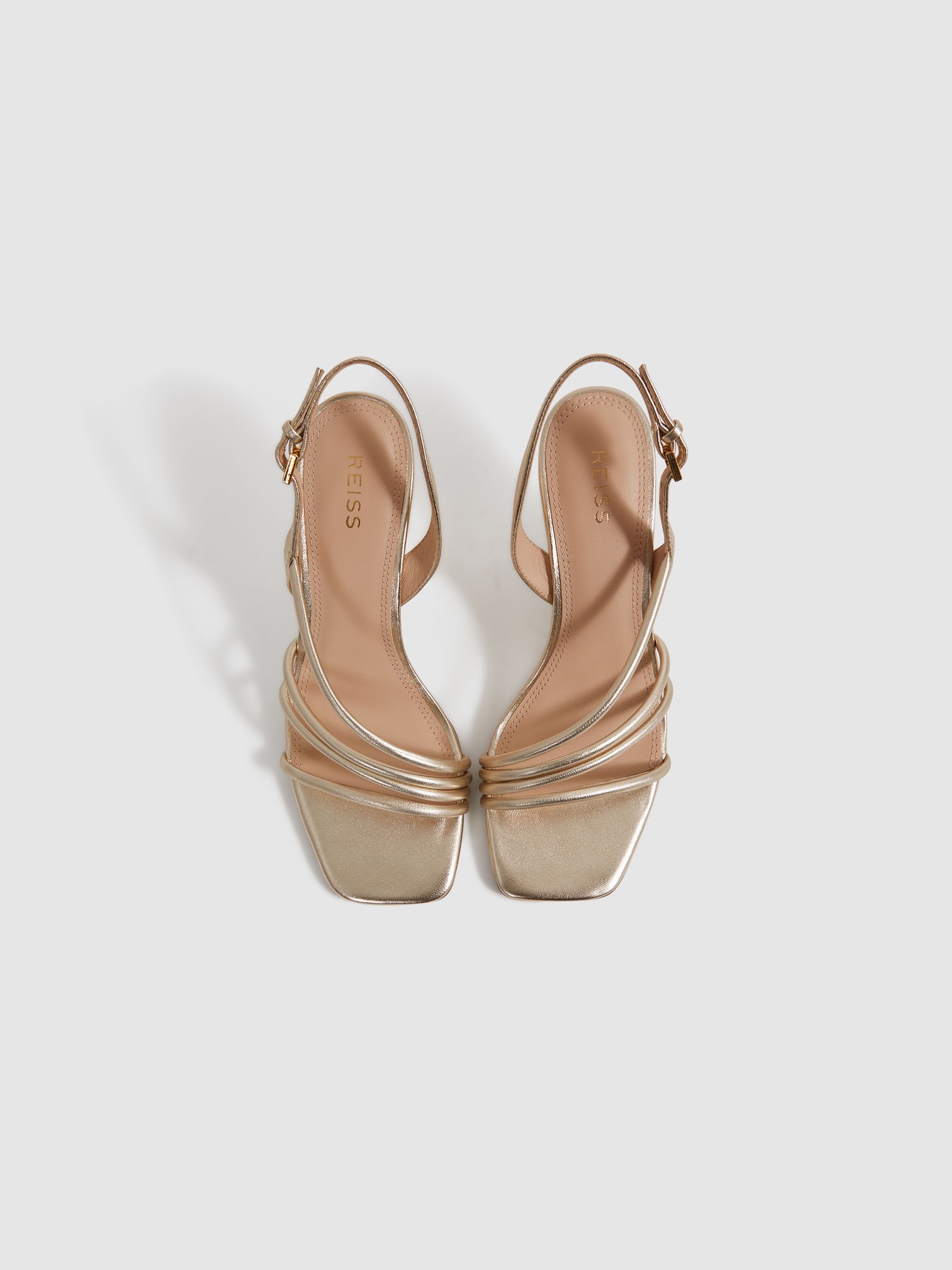 Leather Strappy Wedge Heels in Gold - Image 3 of 5