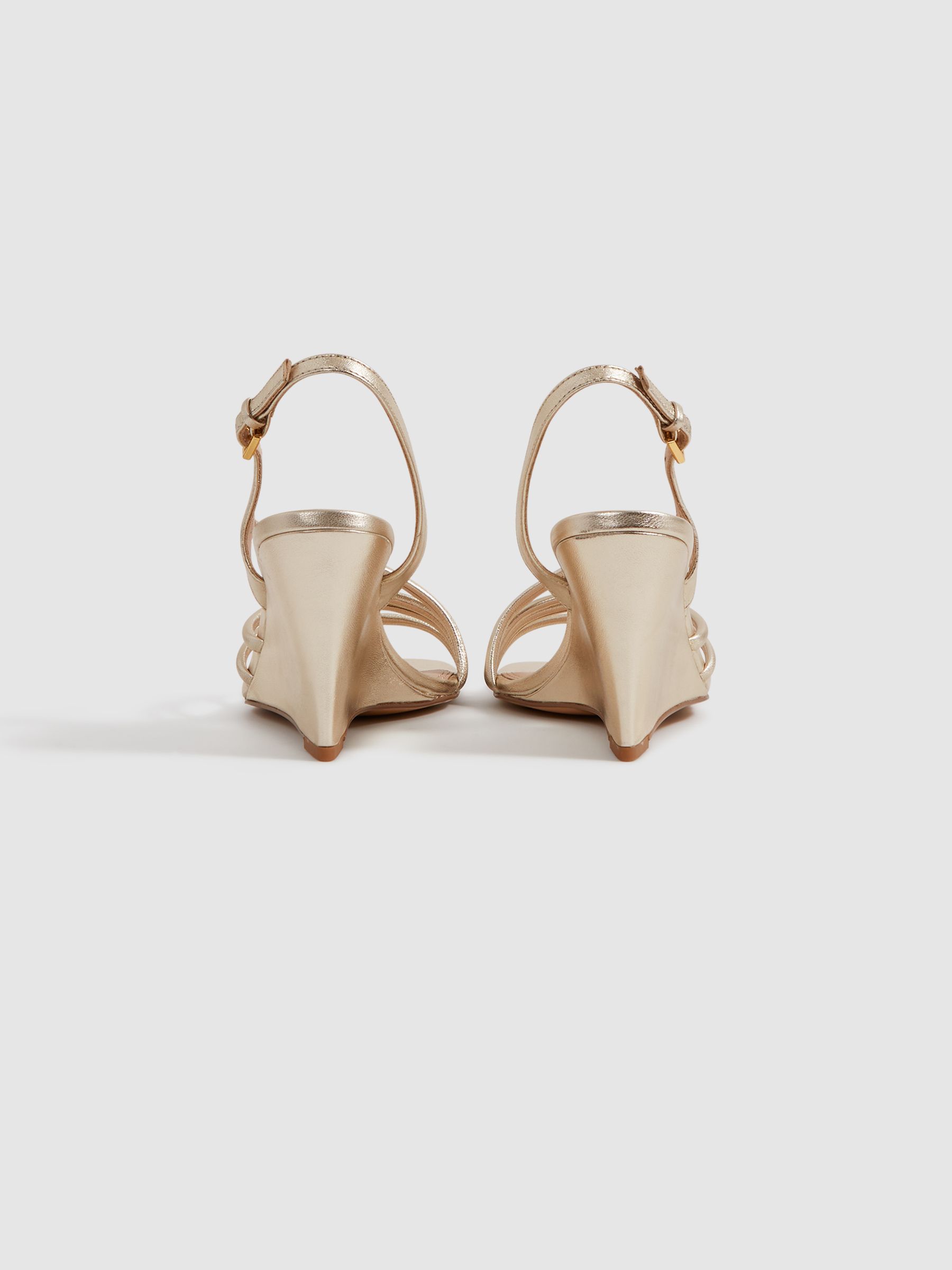 Leather Strappy Wedge Heels in Gold - Image 4 of 5