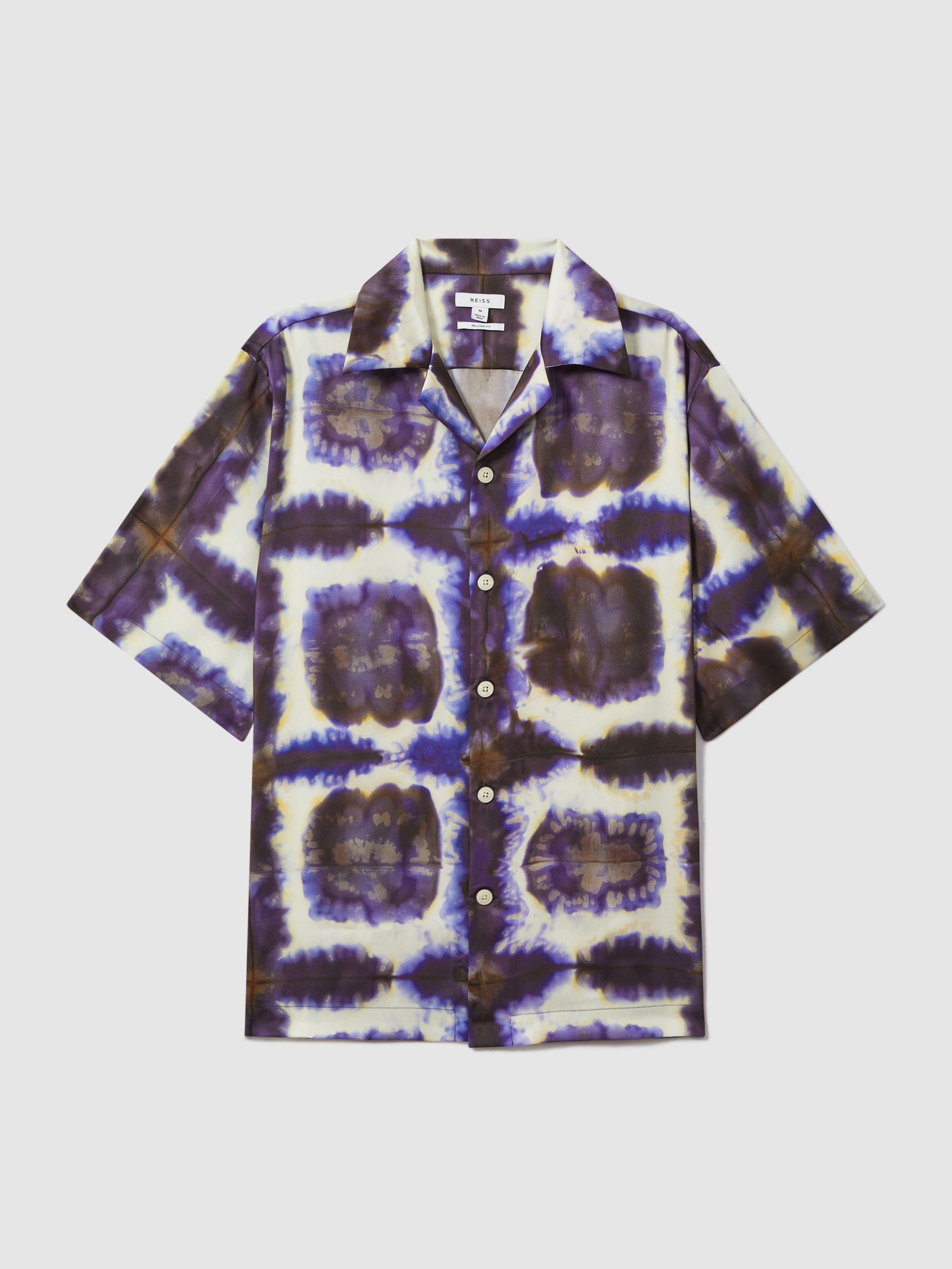 Relaxed Tie Dye Cuban Collar Shirt in Purple Multi - Image 2 of 6