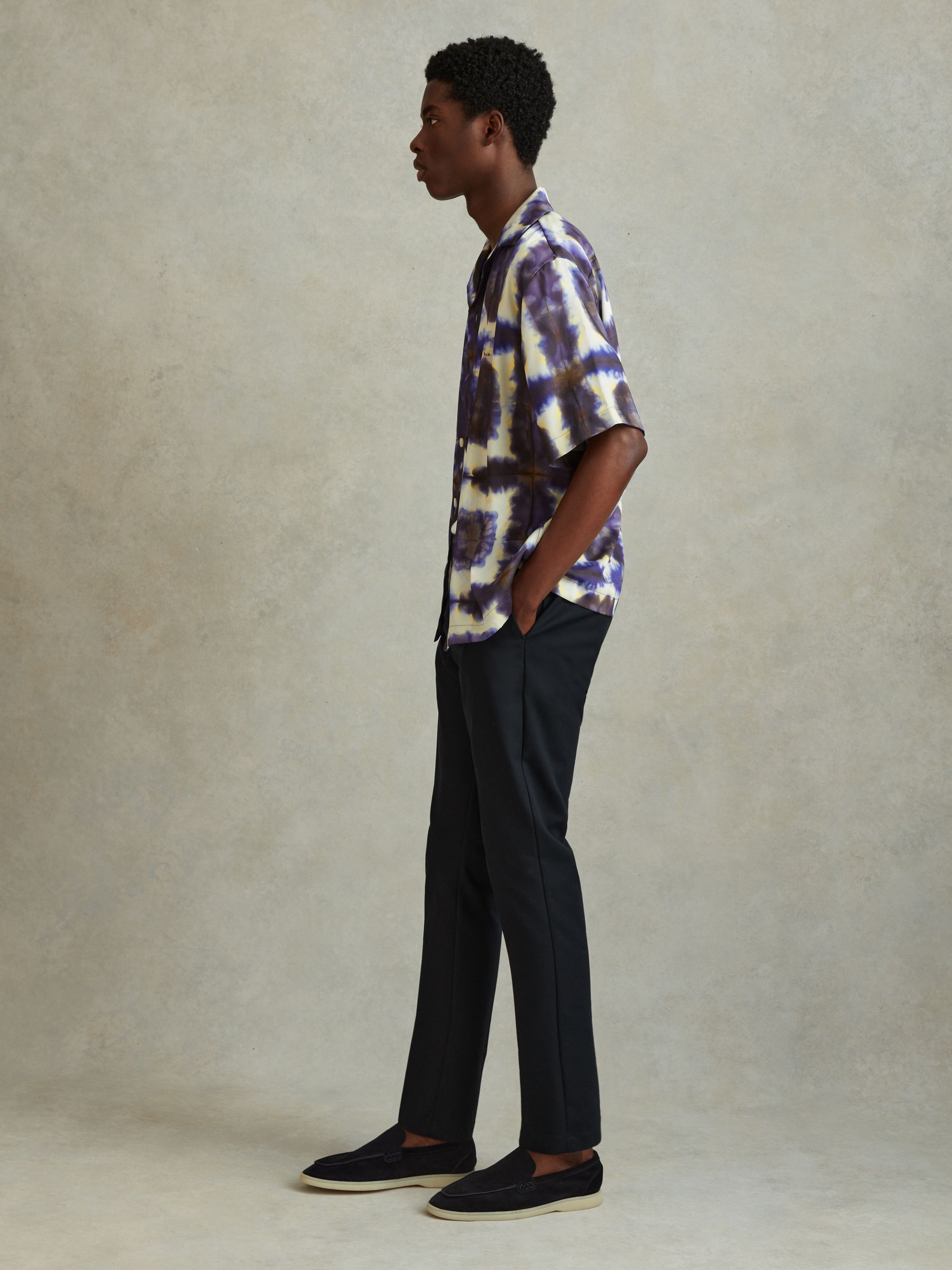Relaxed Tie Dye Cuban Collar Shirt in Purple Multi - Image 3 of 6