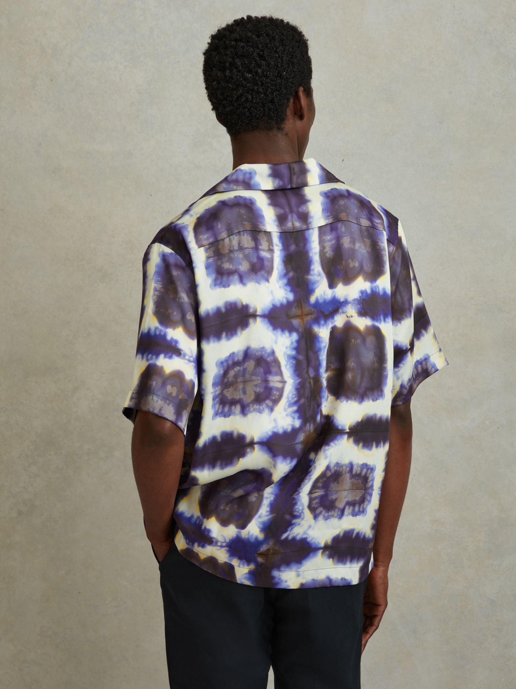 Relaxed Tie Dye Cuban Collar Shirt in Purple Multi - Image 5 of 6