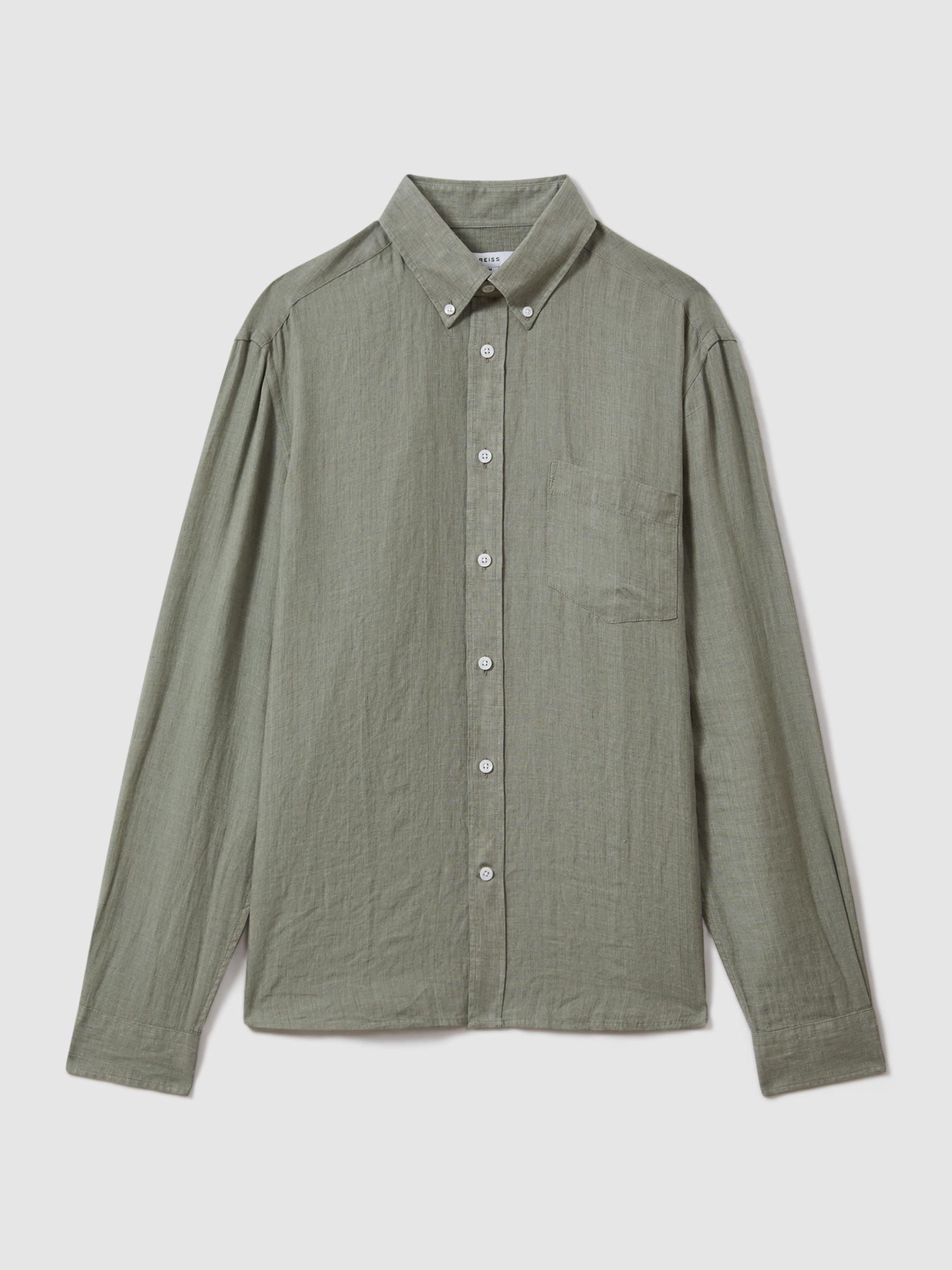 Linen Button-Down Collar Shirt in Pistachio - Image 2 of 6