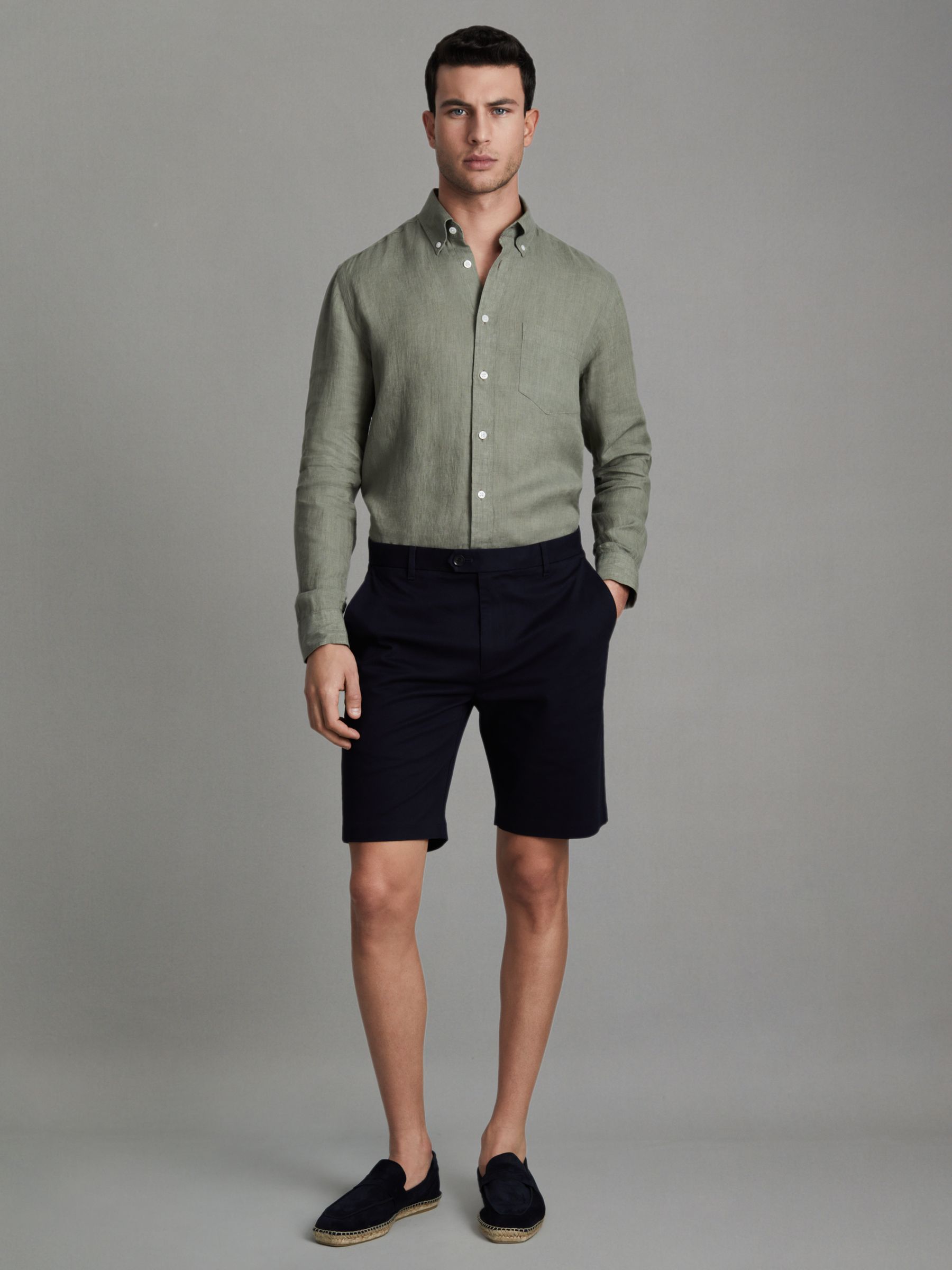 Linen Button-Down Collar Shirt in Pistachio - Image 3 of 6