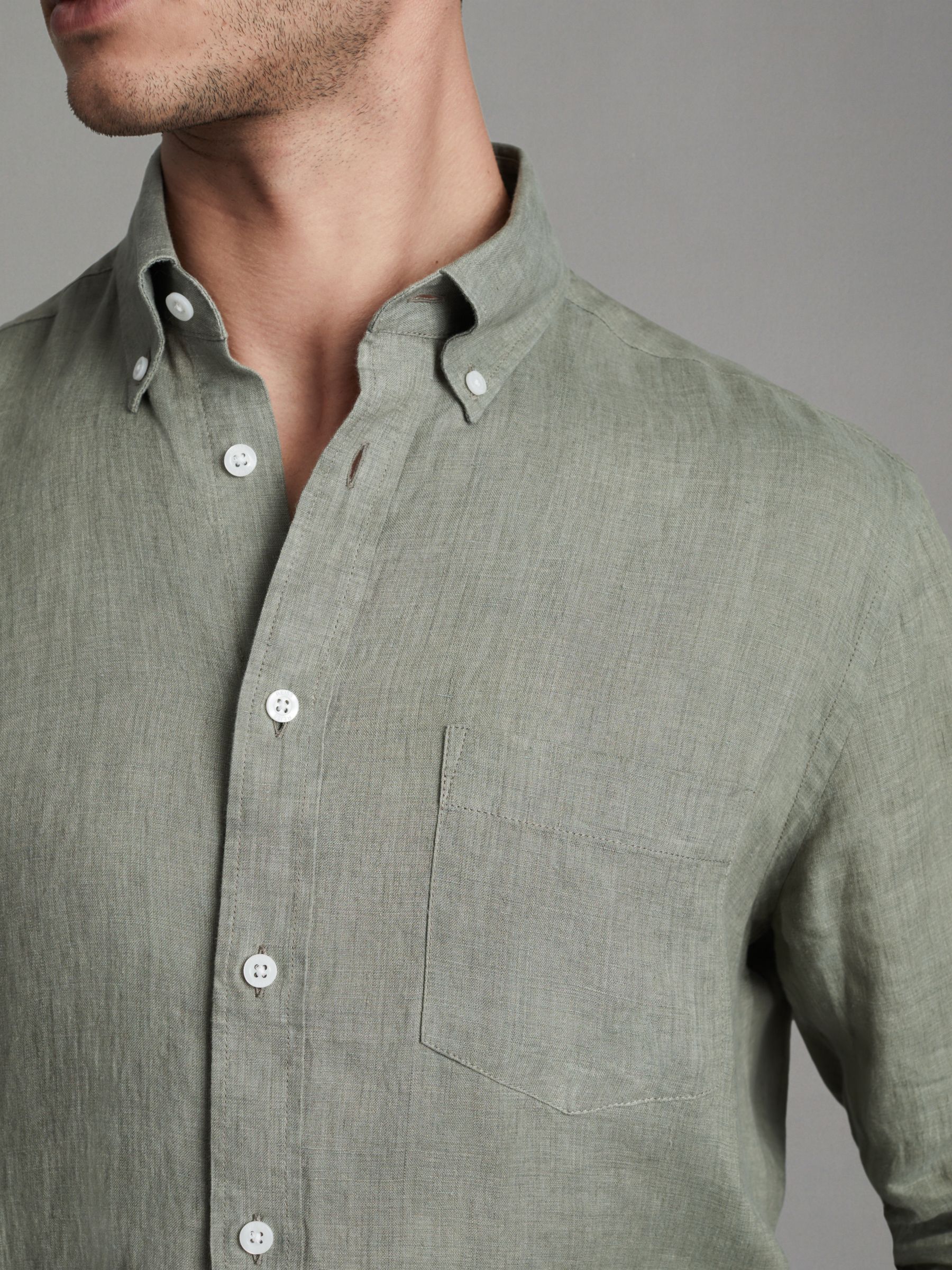 Linen Button-Down Collar Shirt in Pistachio - Image 4 of 6
