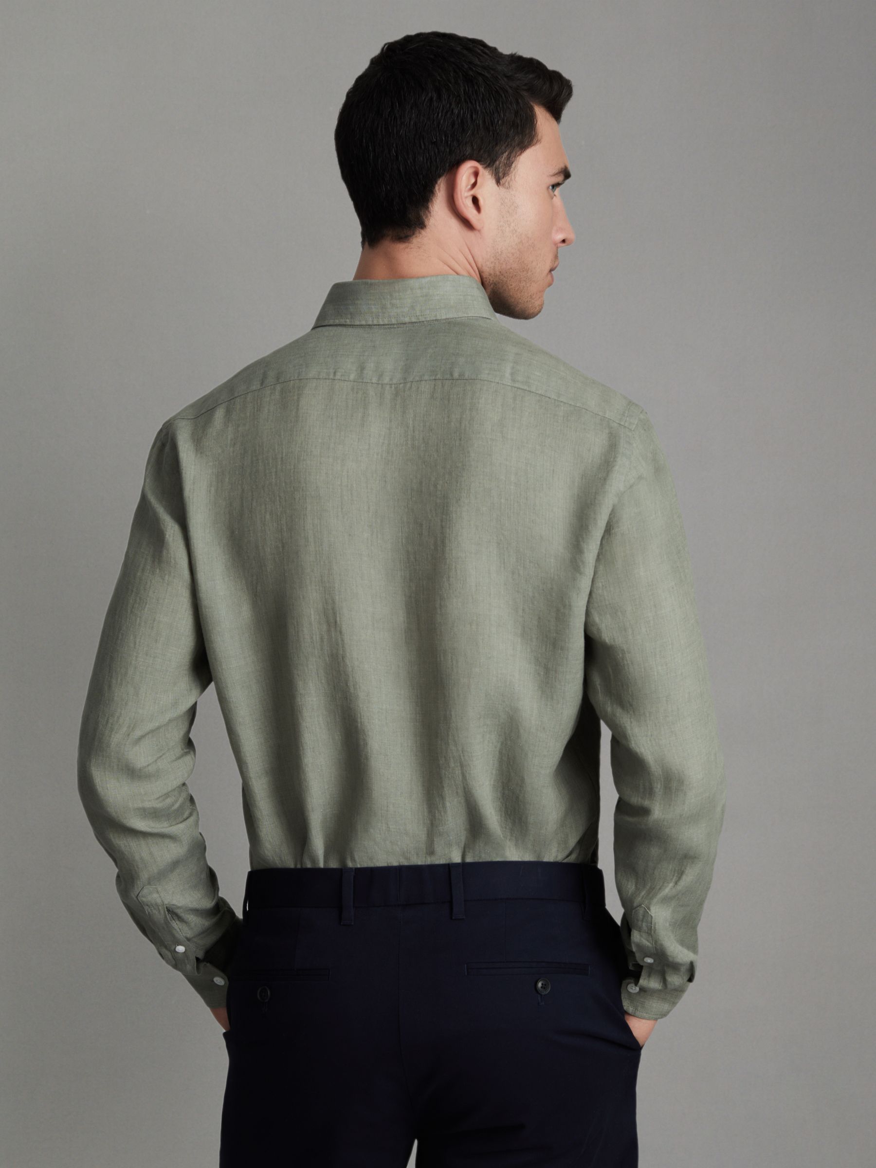 Linen Button-Down Collar Shirt in Pistachio - Image 5 of 6