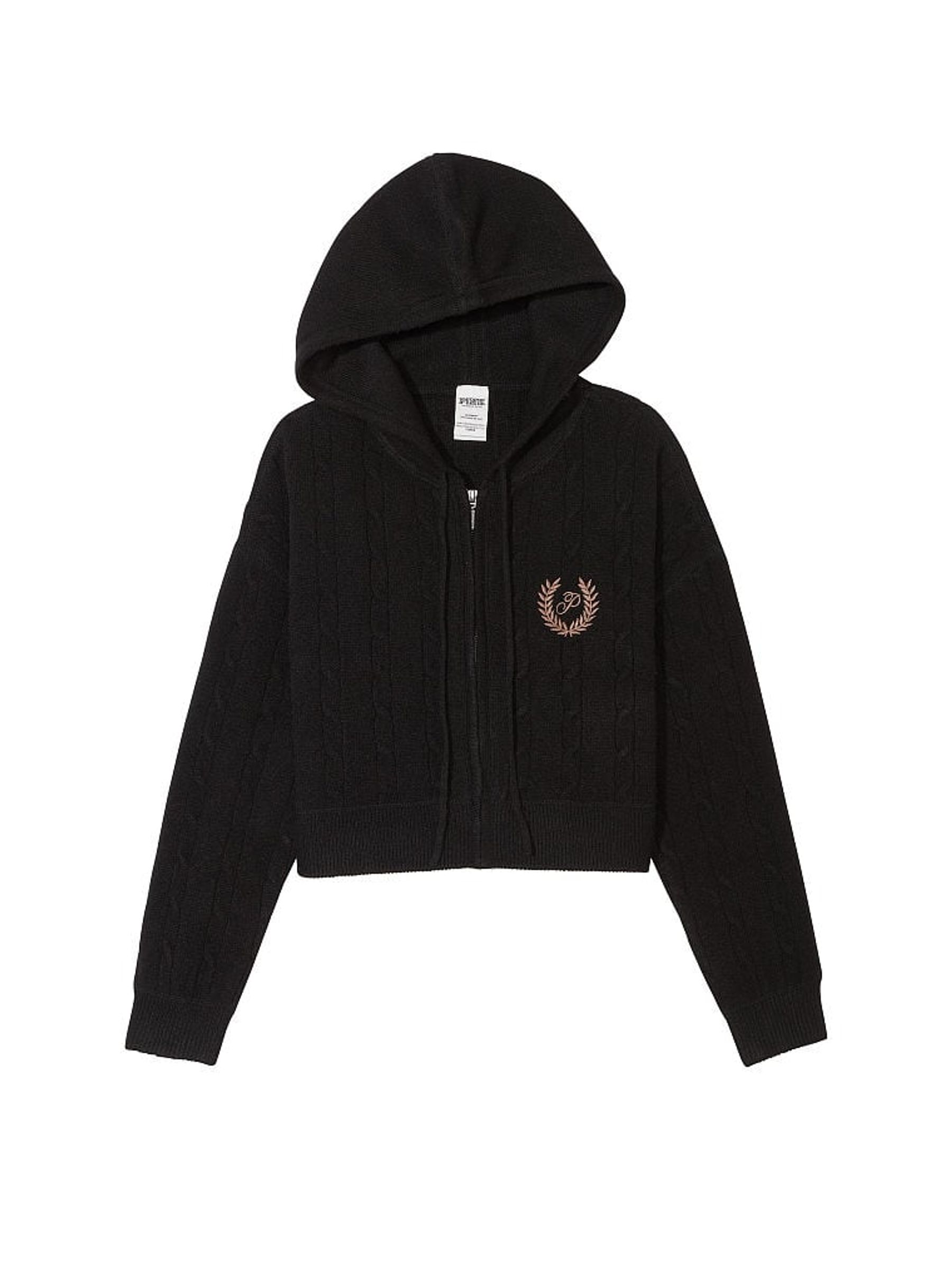 Pure Black Full Zip Cable Knit Hoodie - Image 3 of 3