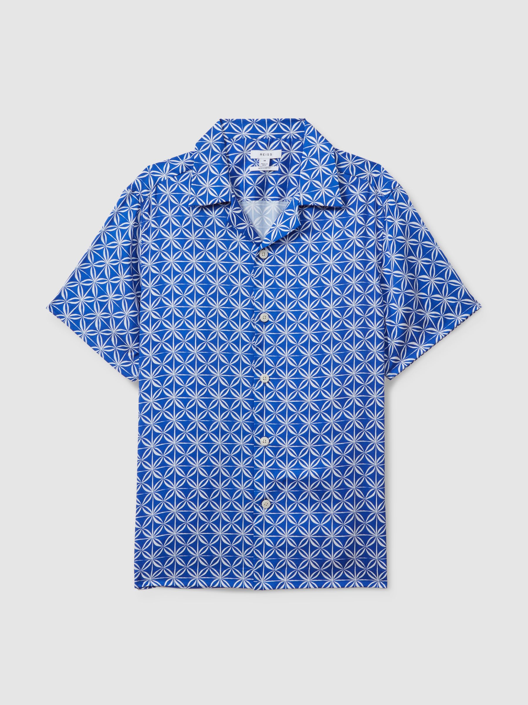 Printed Cuban Collar Shirt in Bright Blue/White - Image 2 of 6