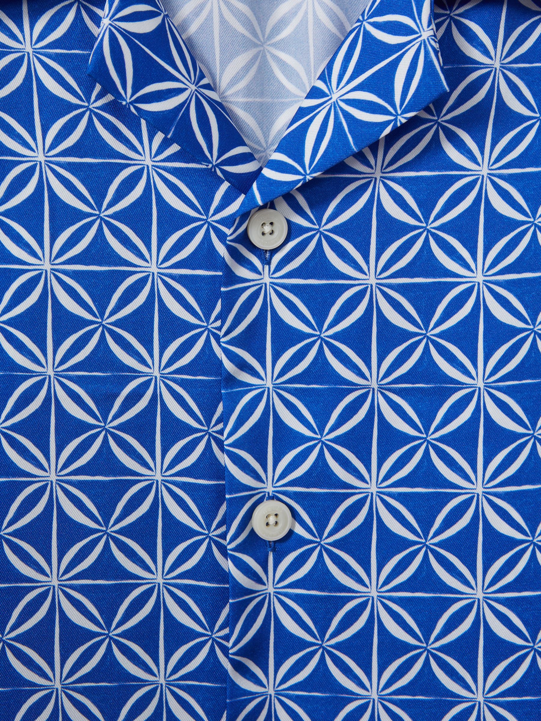 Printed Cuban Collar Shirt in Bright Blue/White - Image 6 of 6