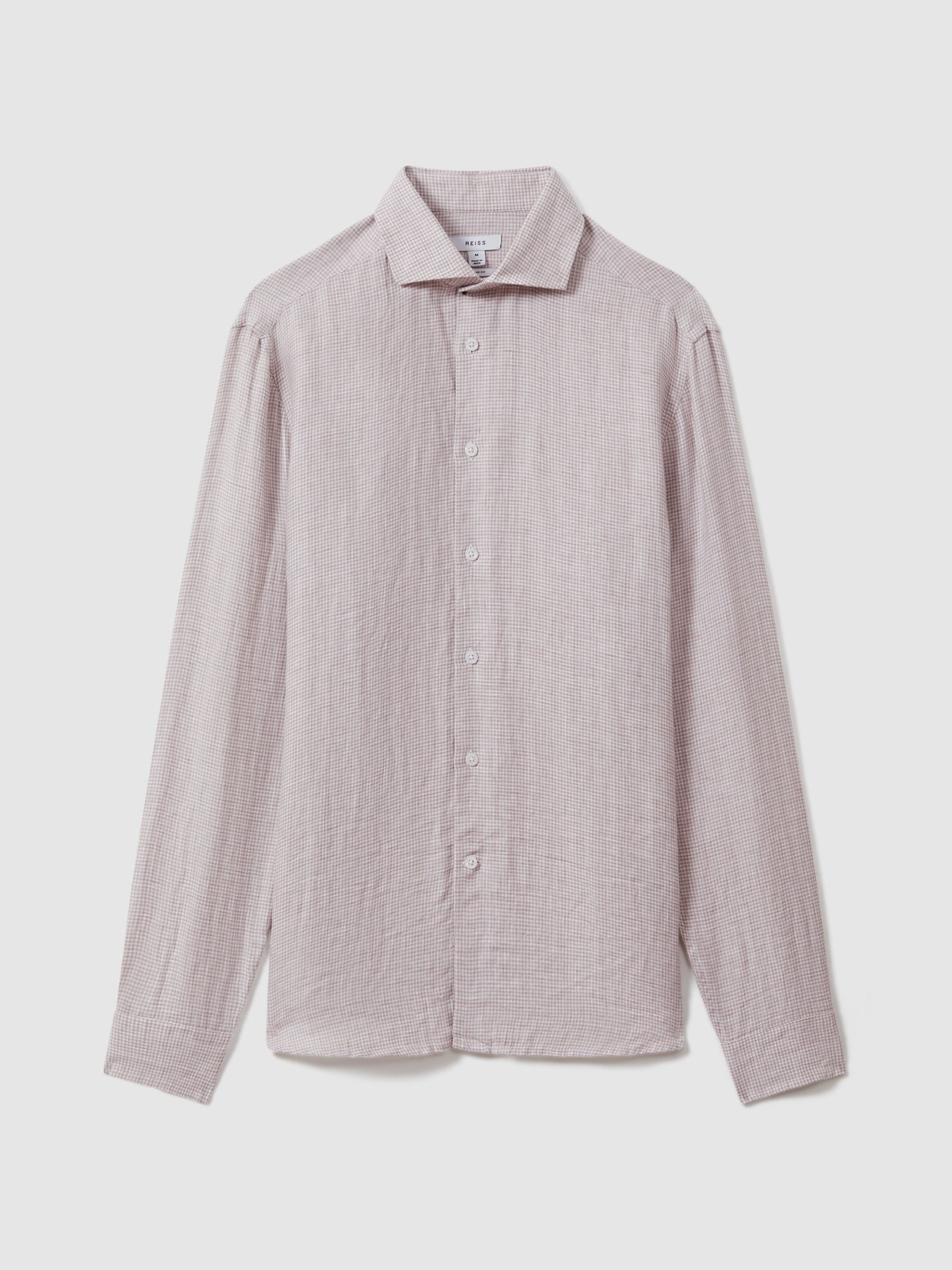 Linen Button-Through Shirt in Oatmeal Puppytooth - Image 2 of 6