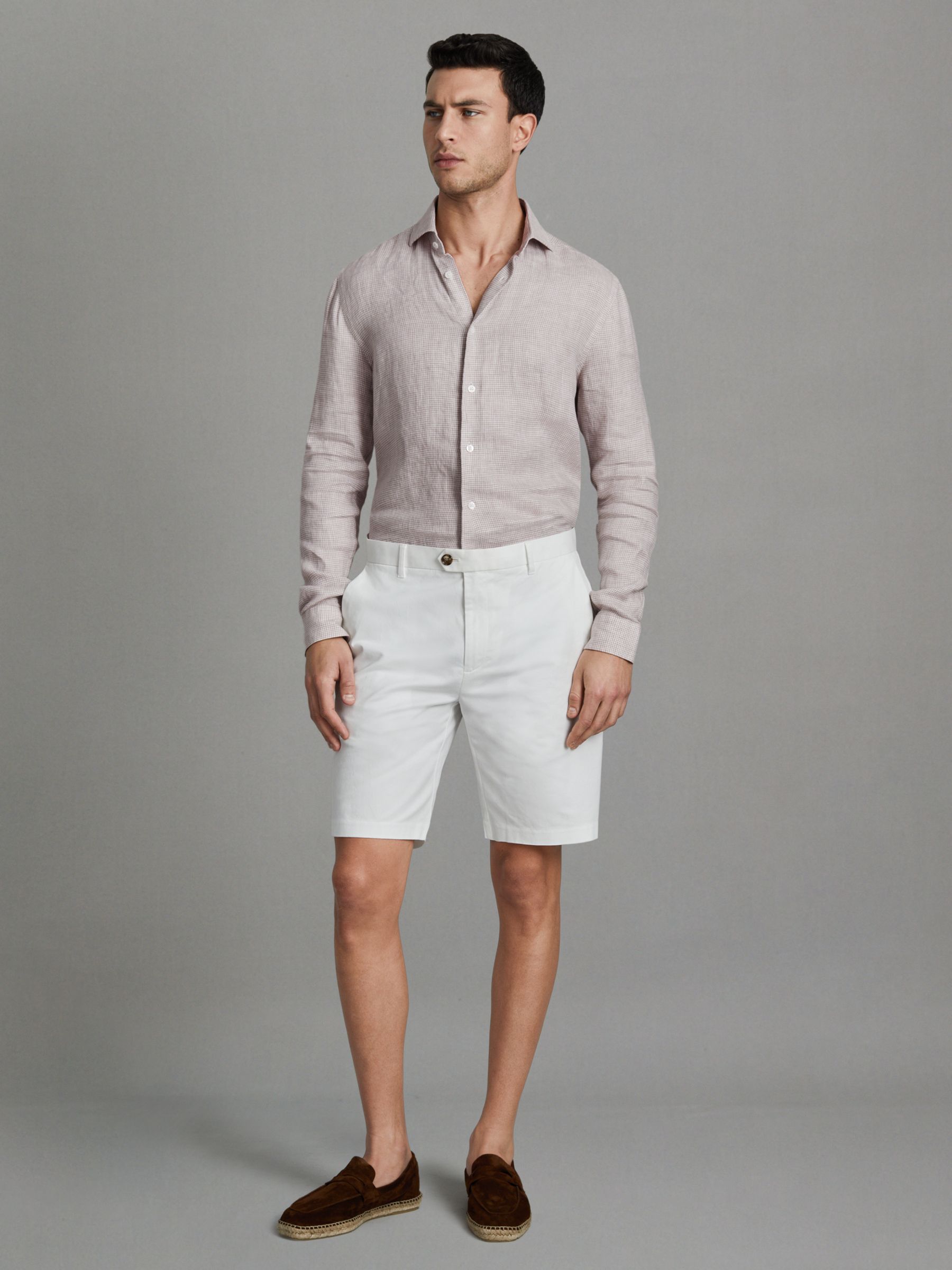 Linen Button-Through Shirt in Oatmeal Puppytooth - Image 3 of 6