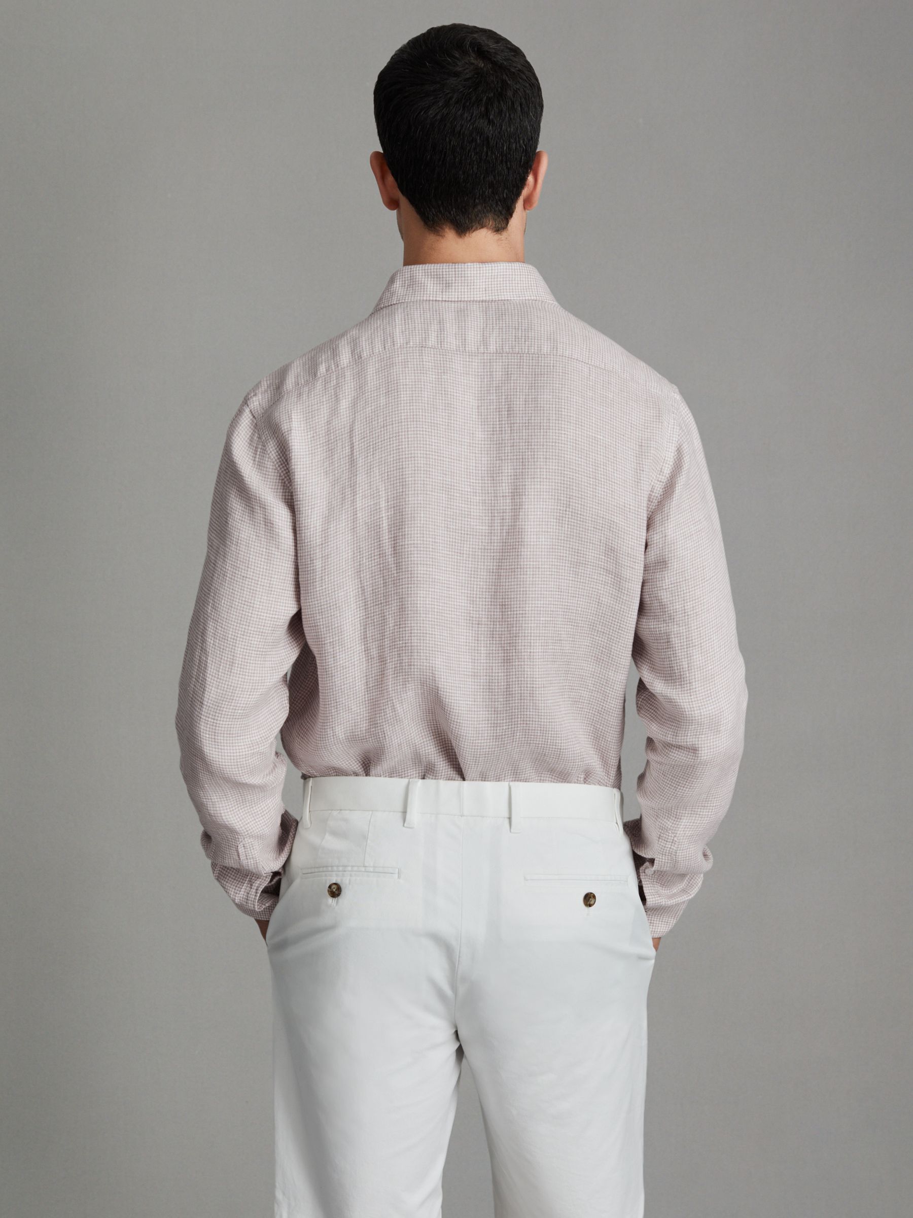 Linen Button-Through Shirt in Oatmeal Puppytooth - Image 5 of 6