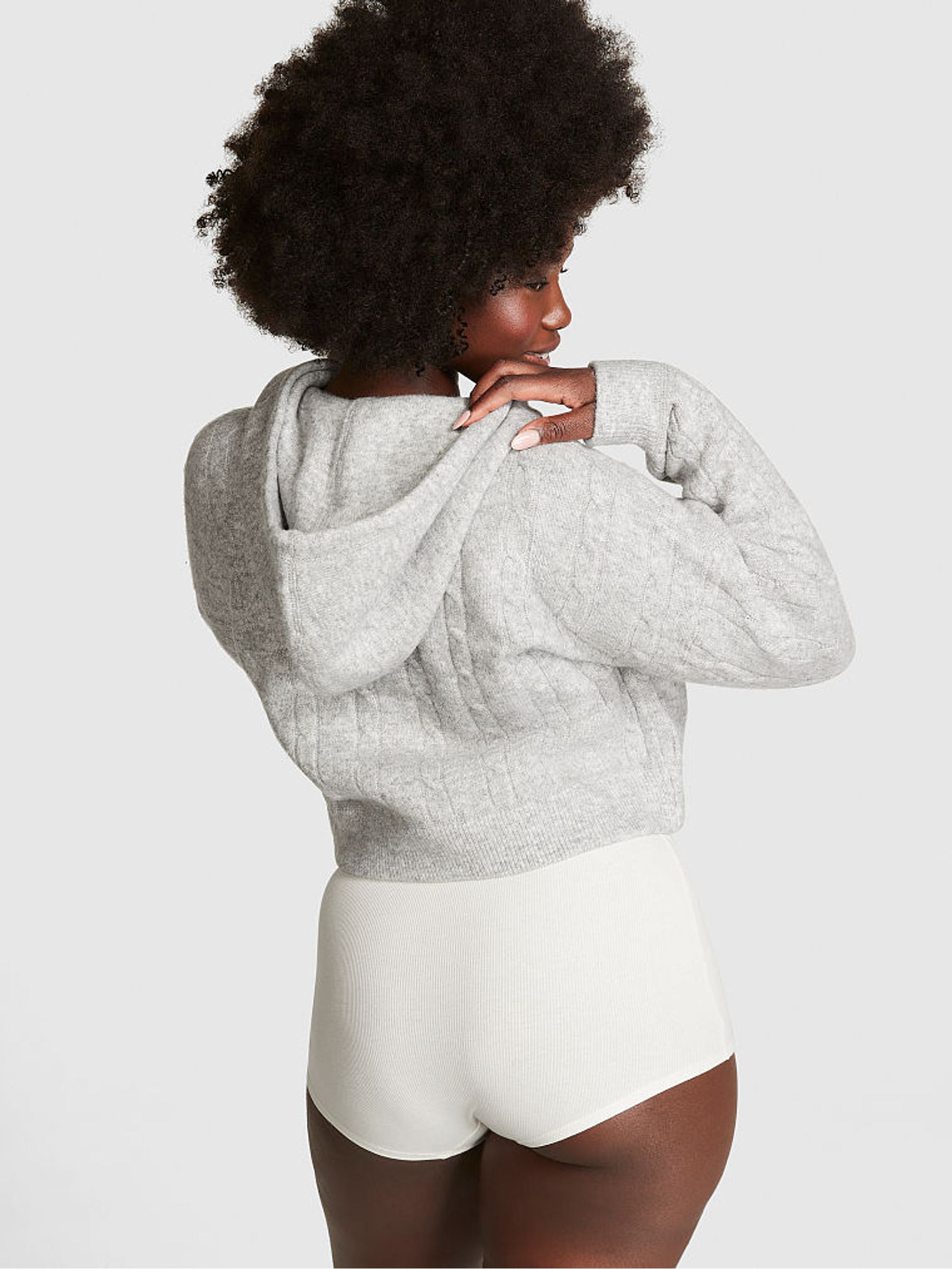 Grey Heather Full Zip Cable Knit Hoodie - Image 2 of 3