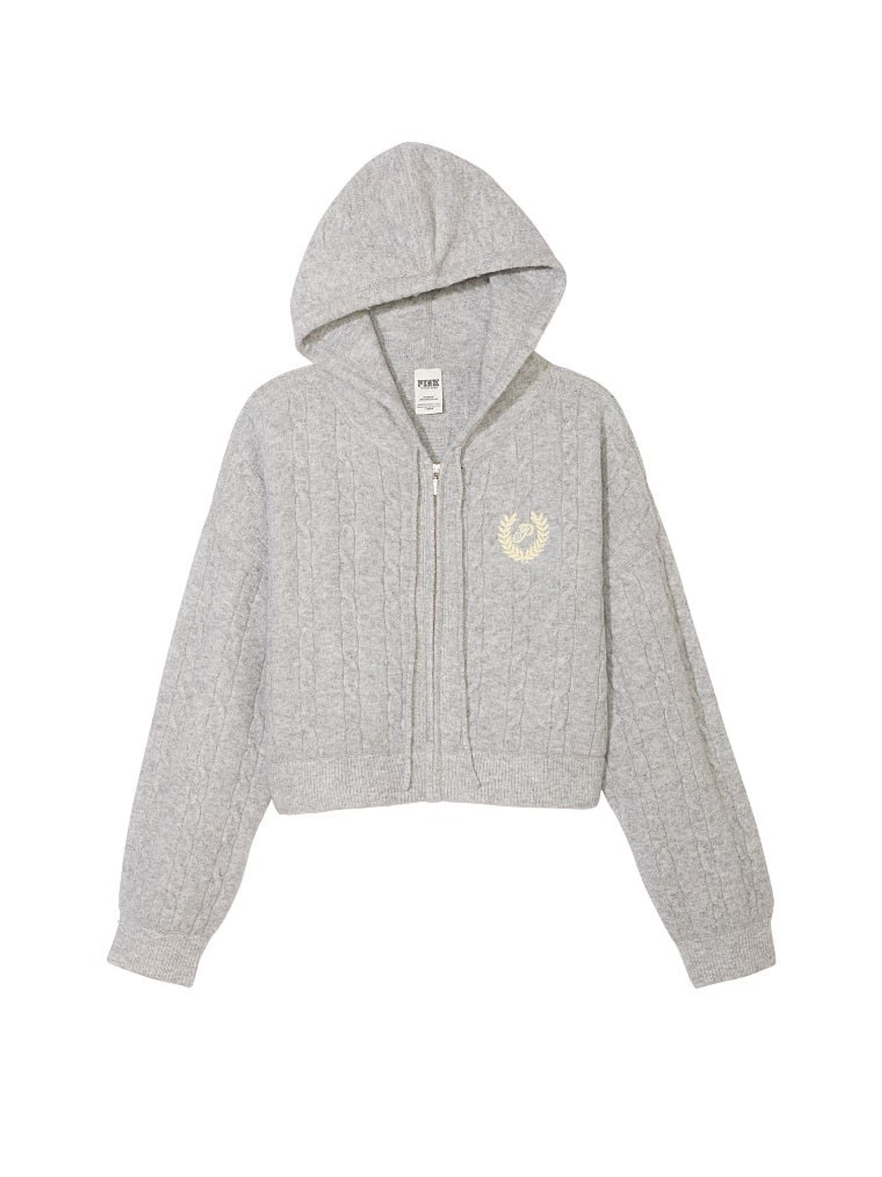 Grey Heather Full Zip Cable Knit Hoodie - Image 3 of 3