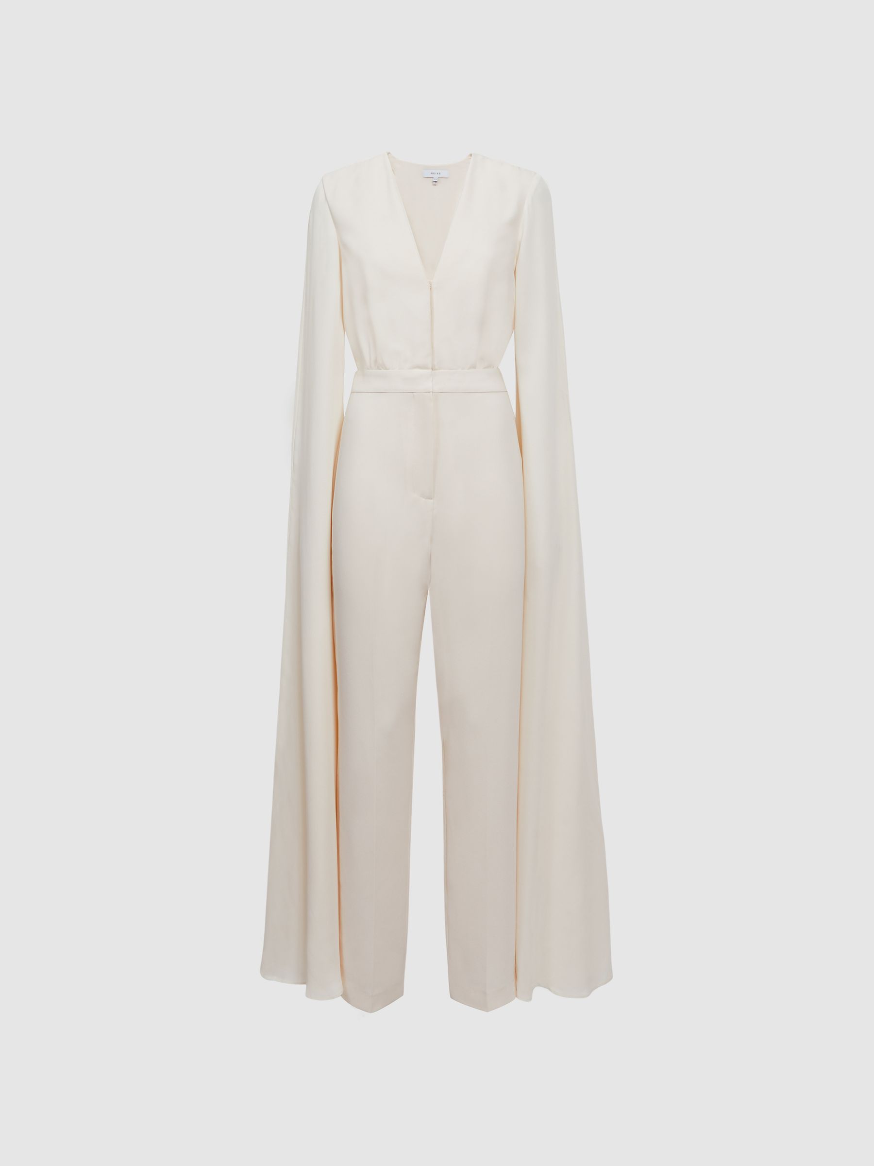 Cape Sleeve V-Neck Jumpsuit in Ivory - Image 2 of 5