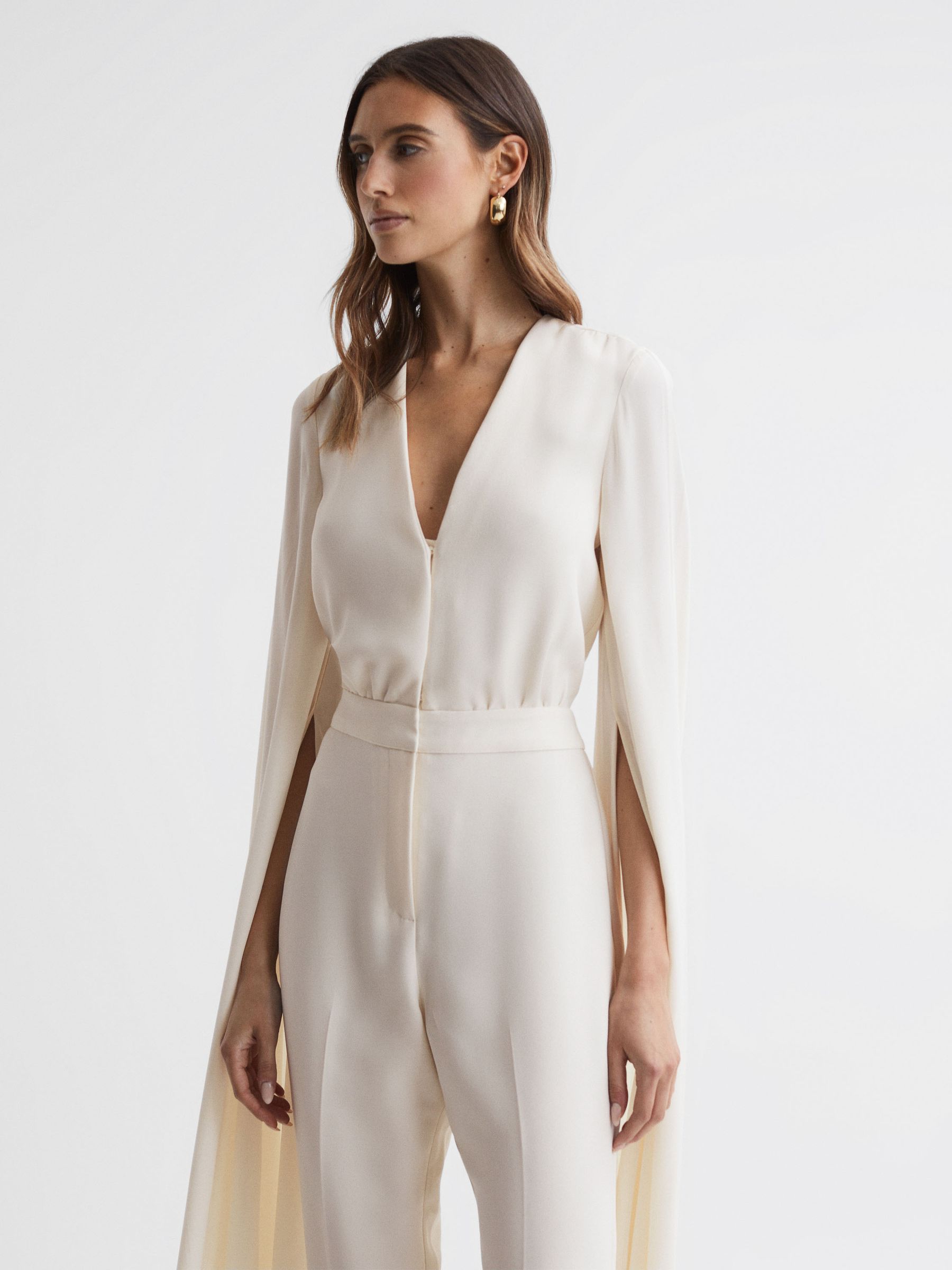 Cape Sleeve V-Neck Jumpsuit in Ivory - Image 5 of 5