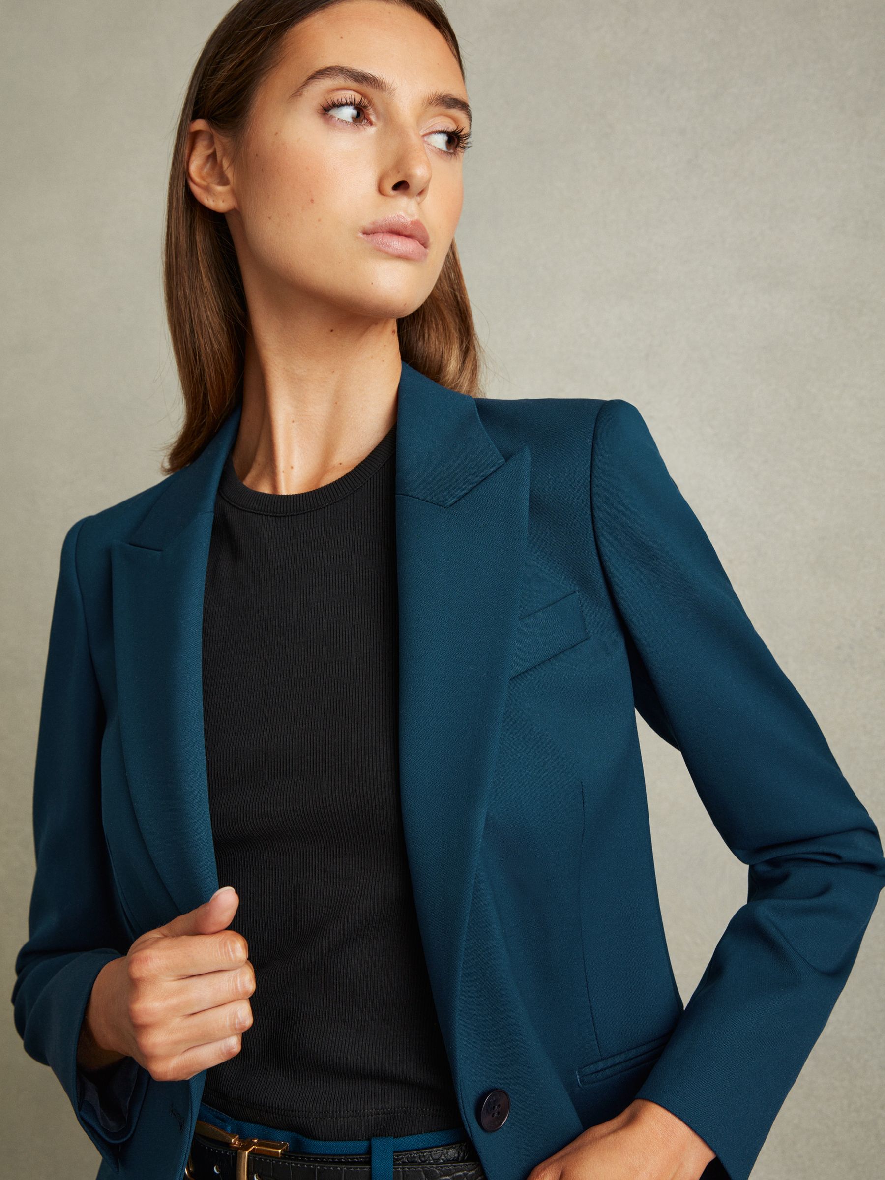 Petite Wool Blend Single Breasted Suit Blazer in Teal - Image 1 of 6