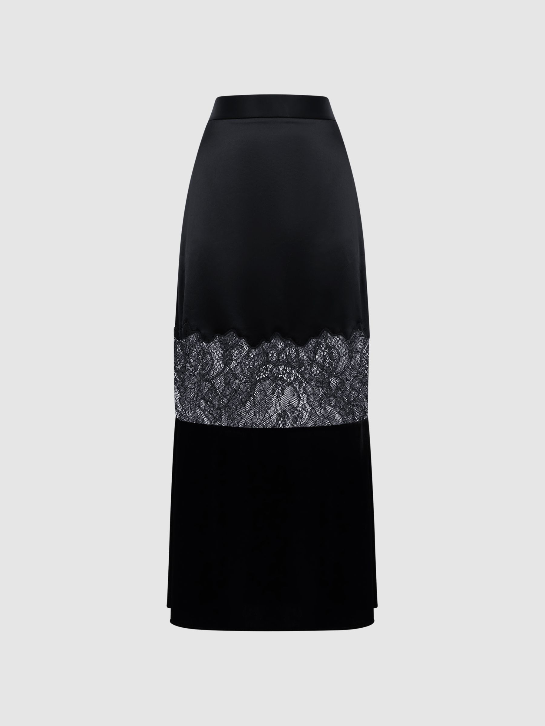 Fitted Satin-Velvet Midi Skirt in Black - Image 2 of 5