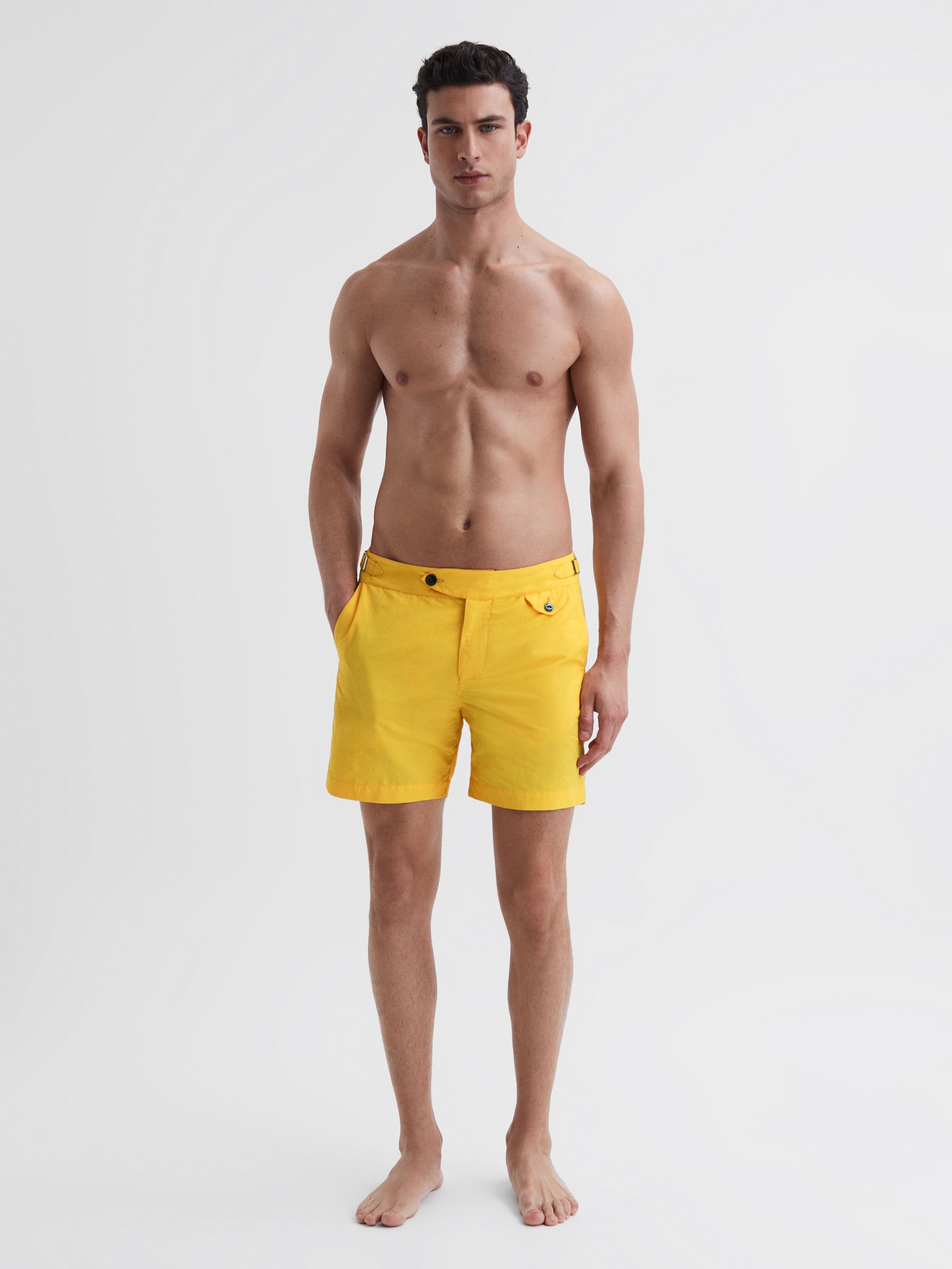 Hemingsworth Side Adjuster Swim Shorts in Yellow - Image 1 of 5 Hemingsworth Side Adjuster Swim Shorts in Yellow - Image 1 of 5