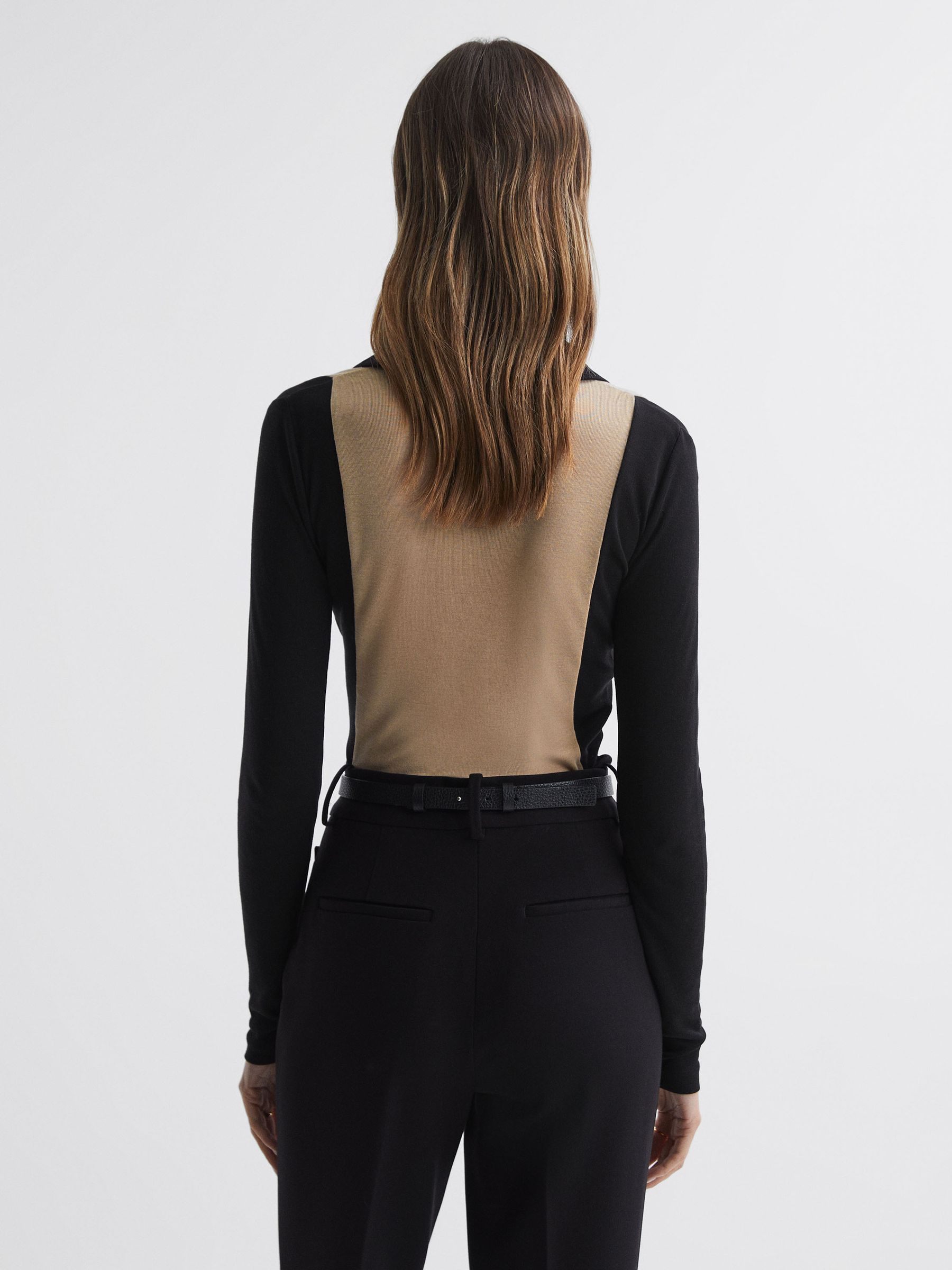 Knitted Open Collar Top in Black/Nude - Image 5 of 5