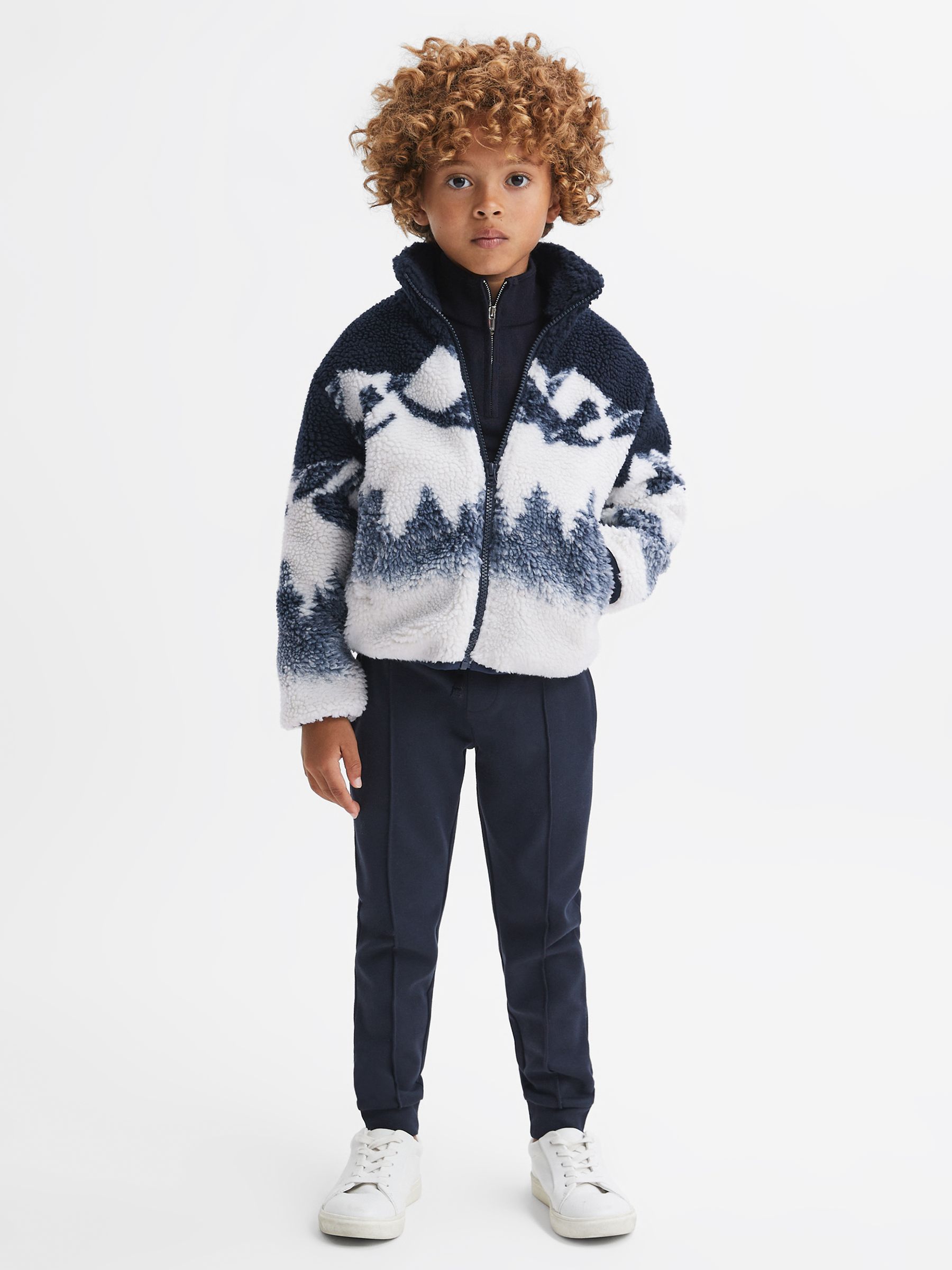 Junior Textured Zip-Through Jacket in Blue Multi - Image 1 of 6