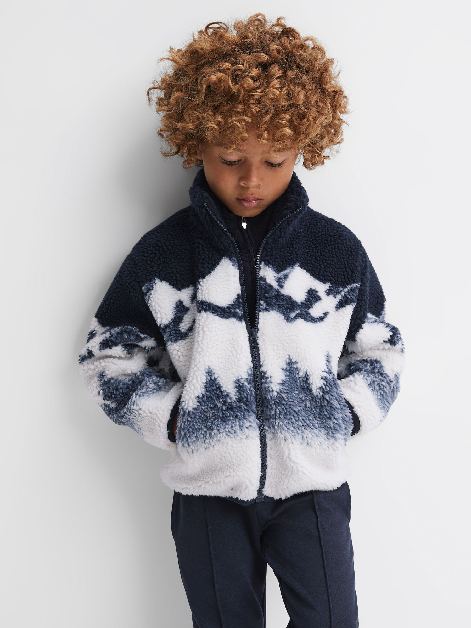 Junior Textured Zip-Through Jacket in Blue Multi - Image 3 of 6