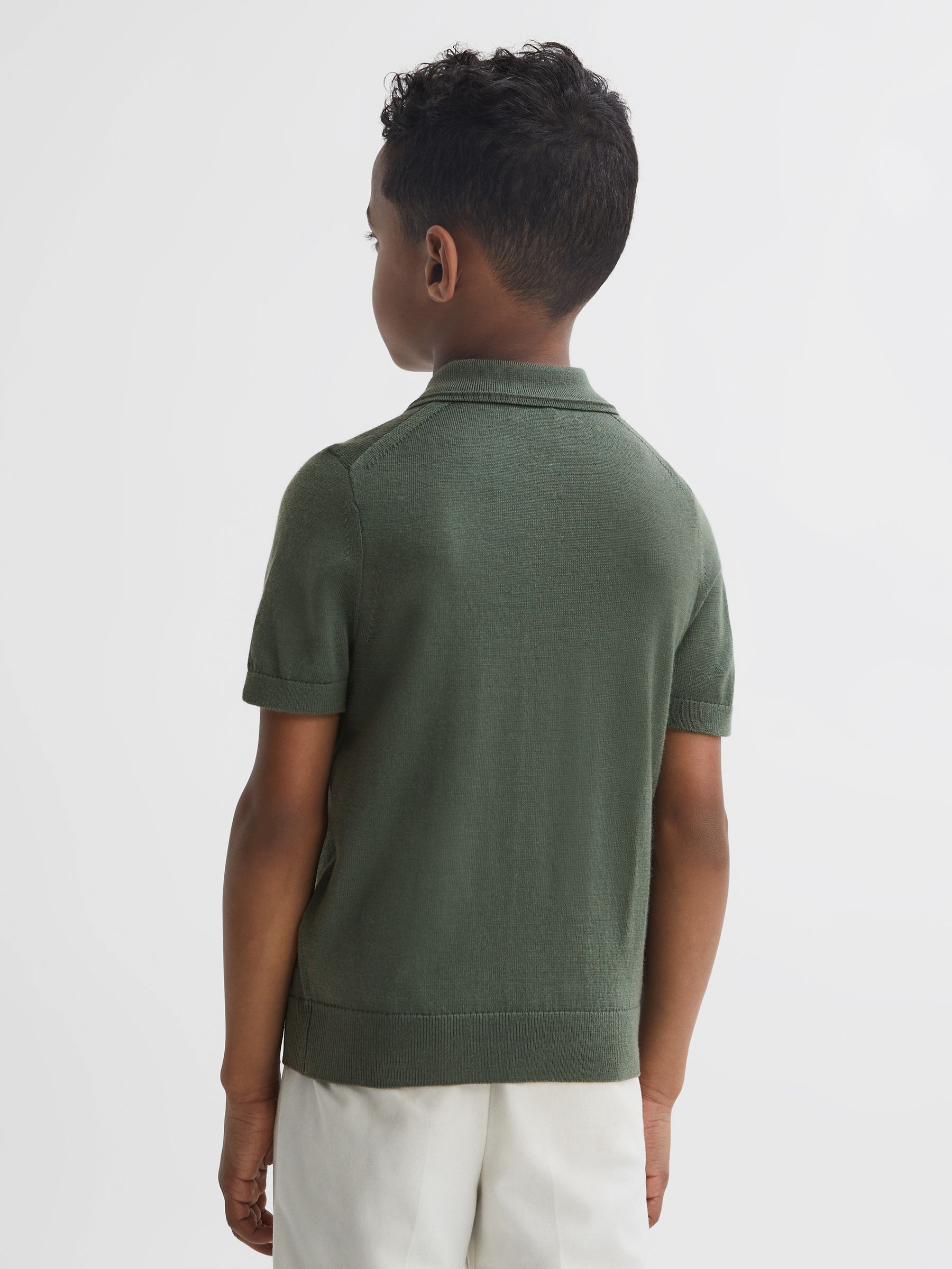 Junior Merino Zip Neck Polo T-Shirt in Ivy Green - Image 5 of 6