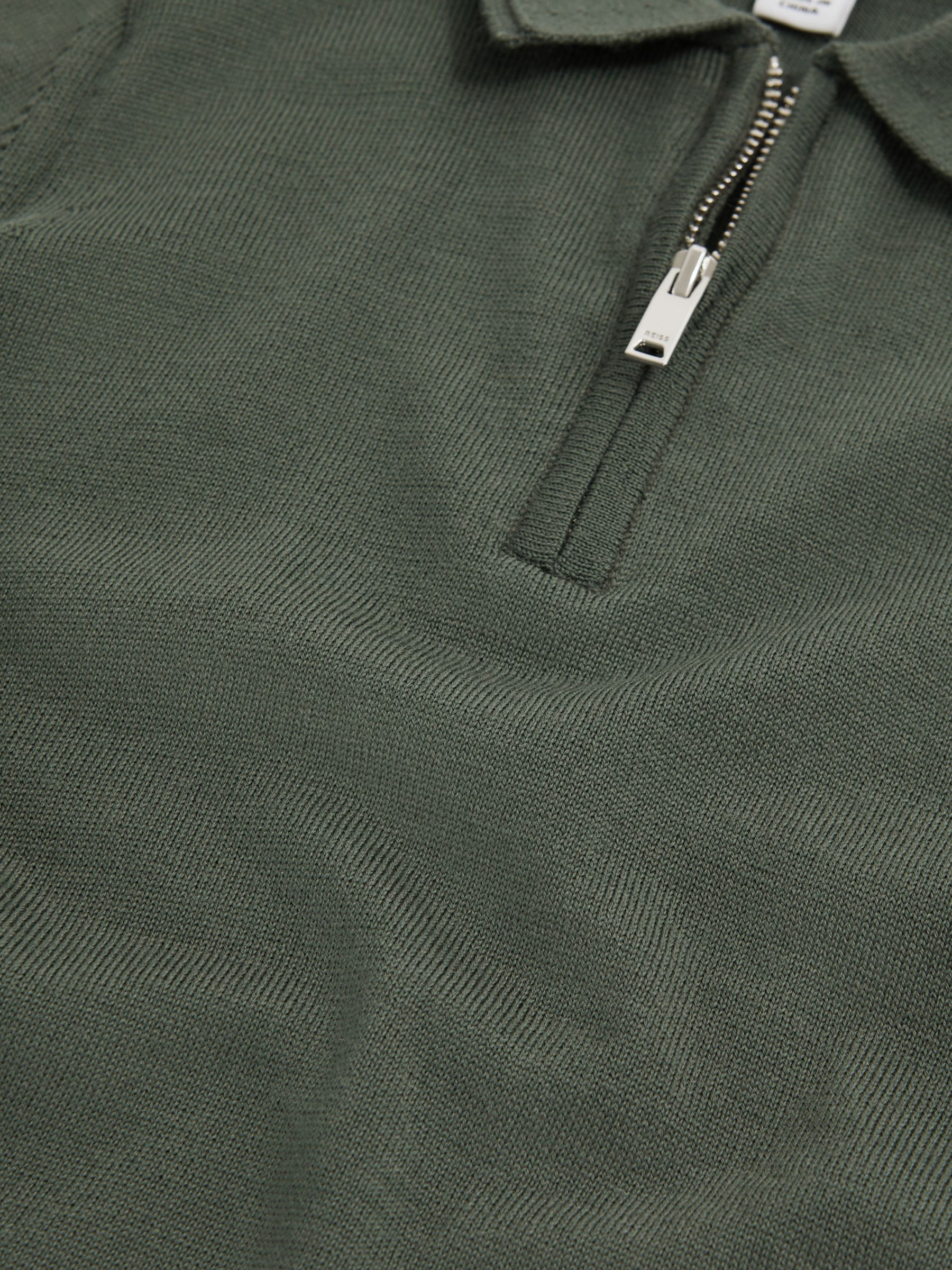 Junior Merino Zip Neck Polo T-Shirt in Ivy Green - Image 6 of 6