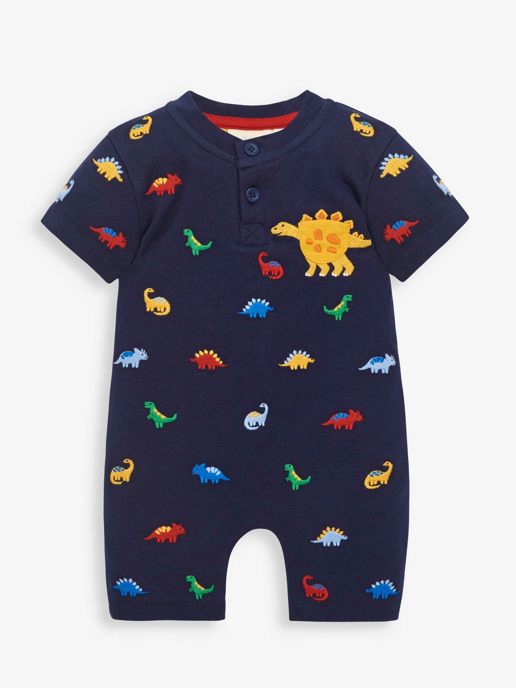 Navy Dinosaur Embroidered Baby Romper - Image 1 of 2