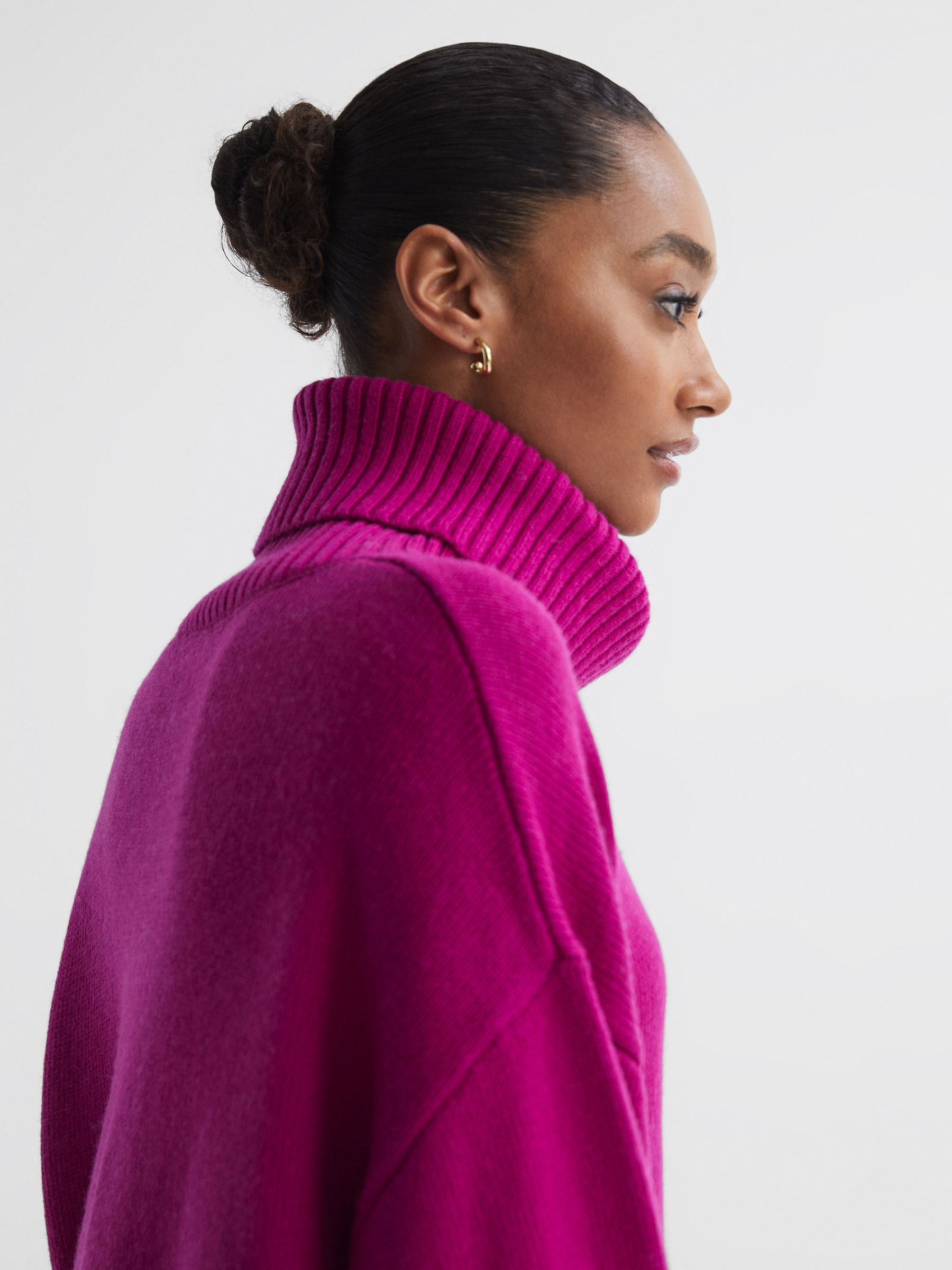 Florere Roll Neck Jumper in Bright Pink - Image 3 of 5