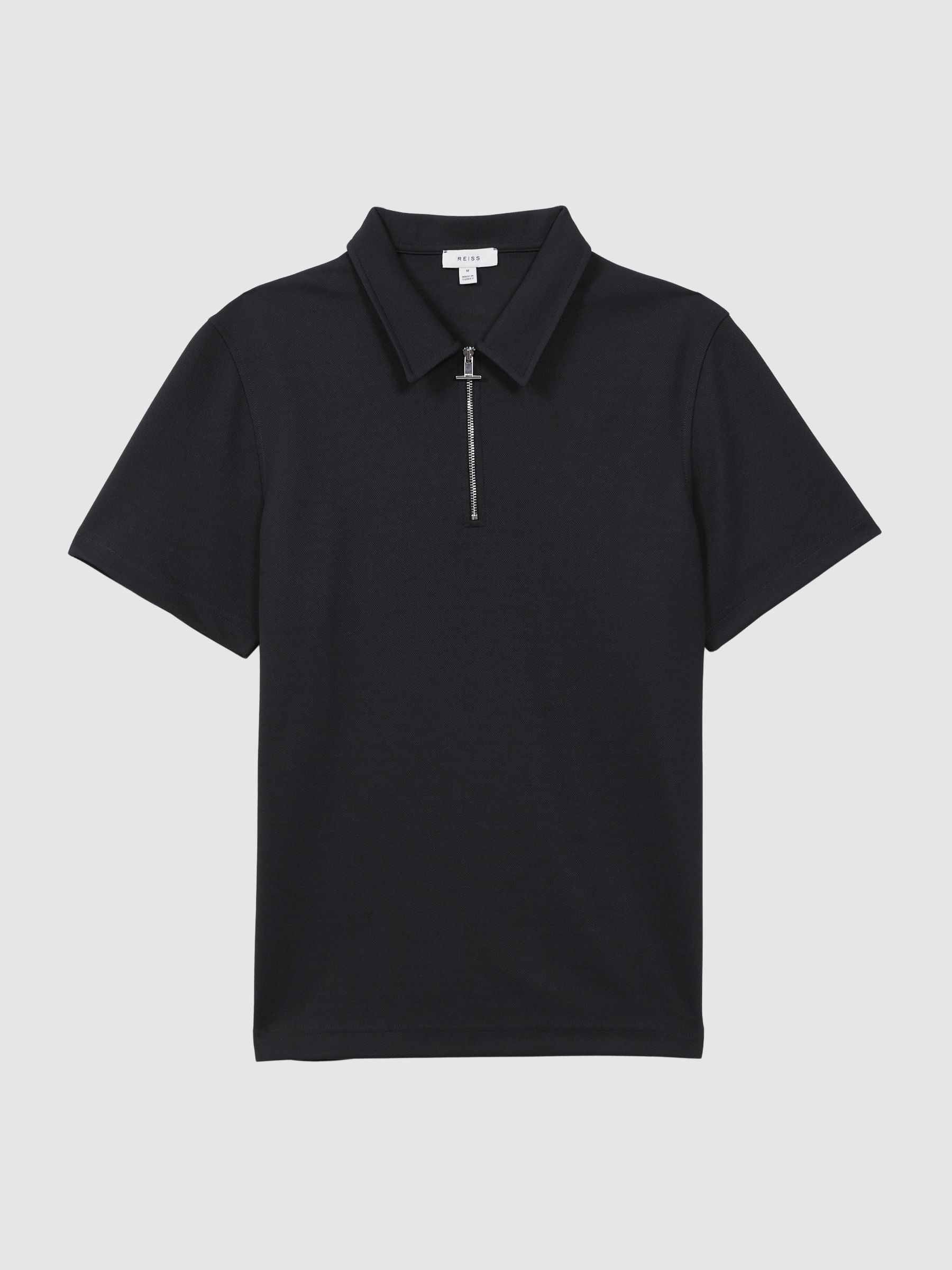 Slim Fit Half-Zip Polo Shirt in Navy - Image 7 of 7