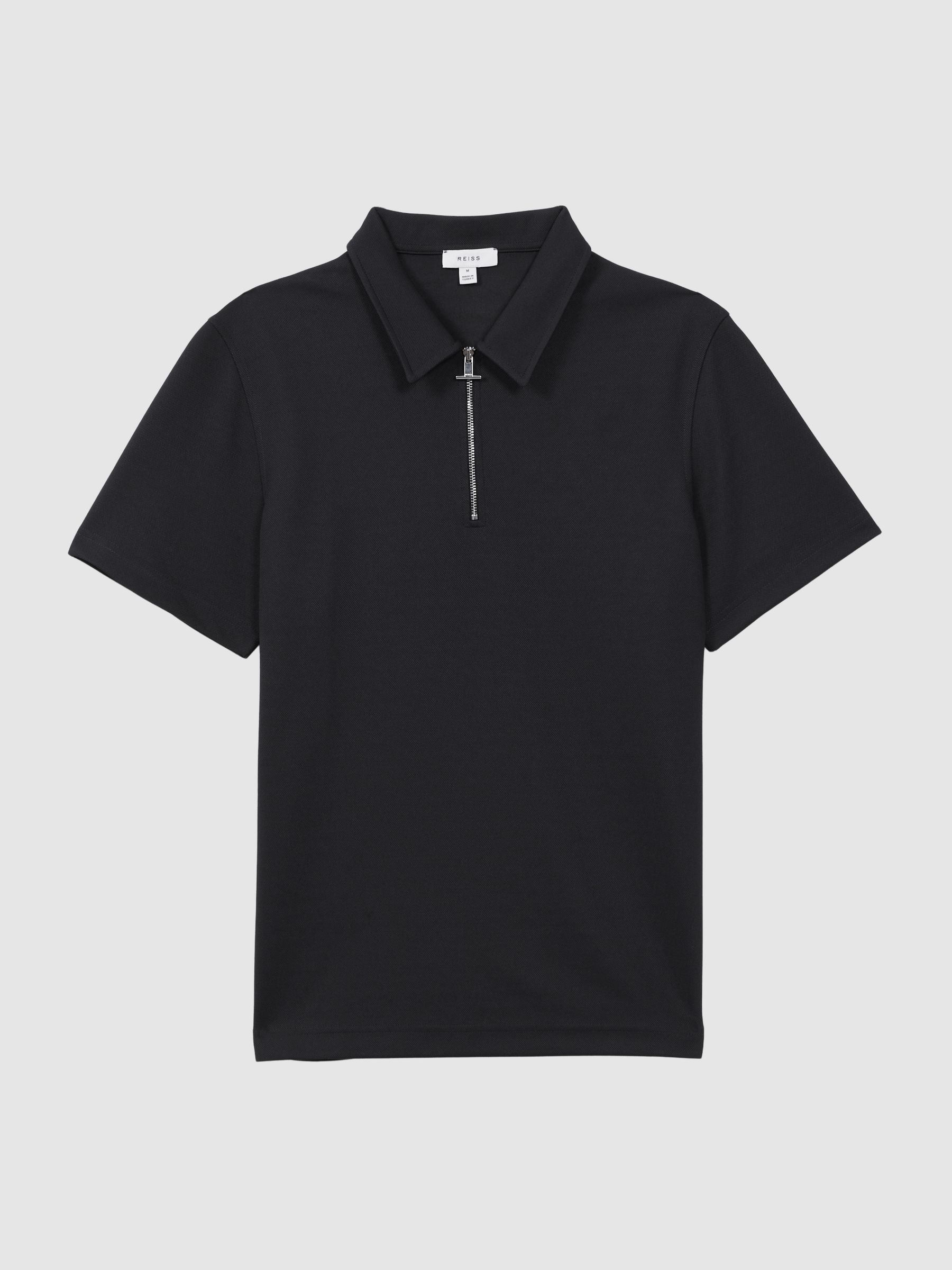 Slim Fit Half-Zip Polo Shirt in Navy - Image 2 of 7