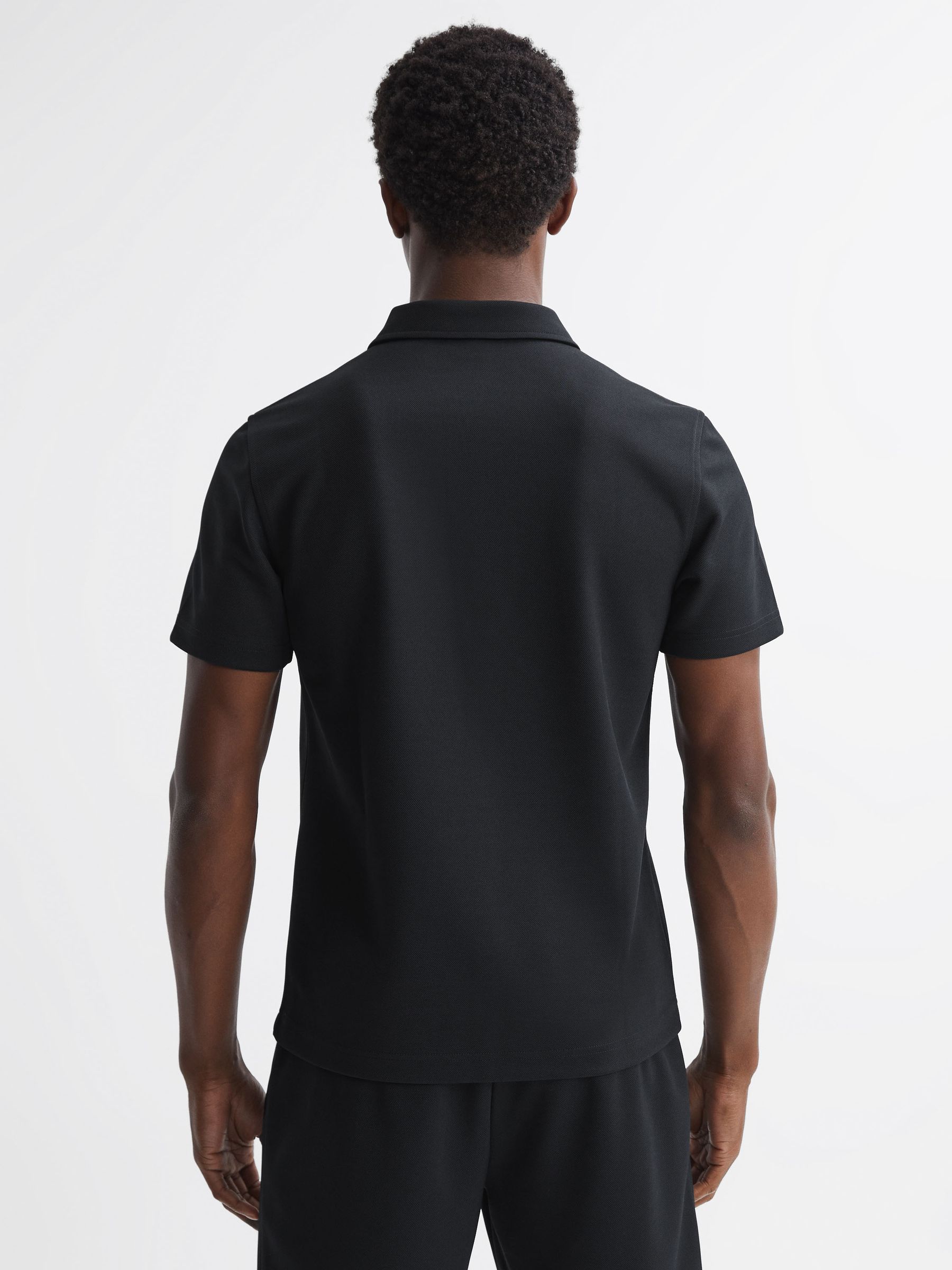 Slim Fit Half-Zip Polo Shirt in Navy - Image 4 of 7