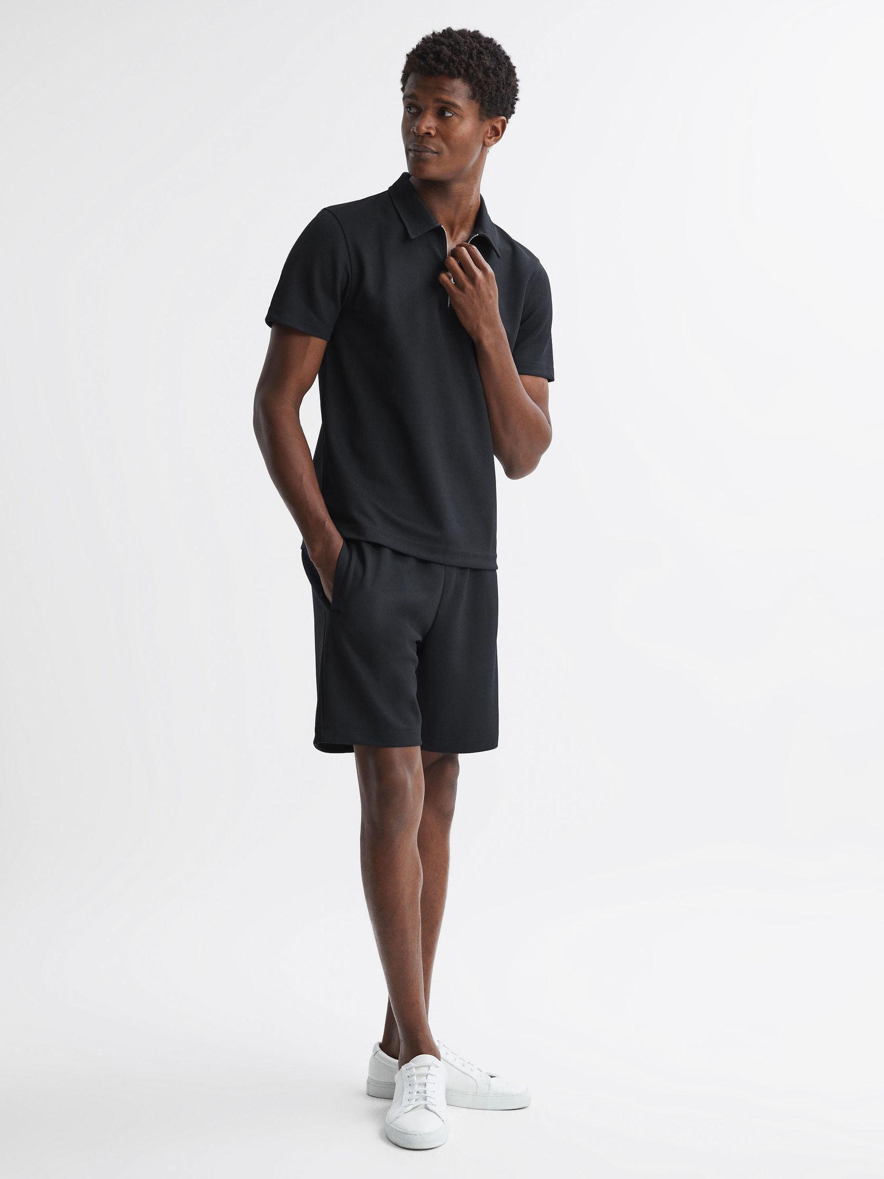 Slim Fit Half-Zip Polo Shirt in Navy - Image 5 of 7